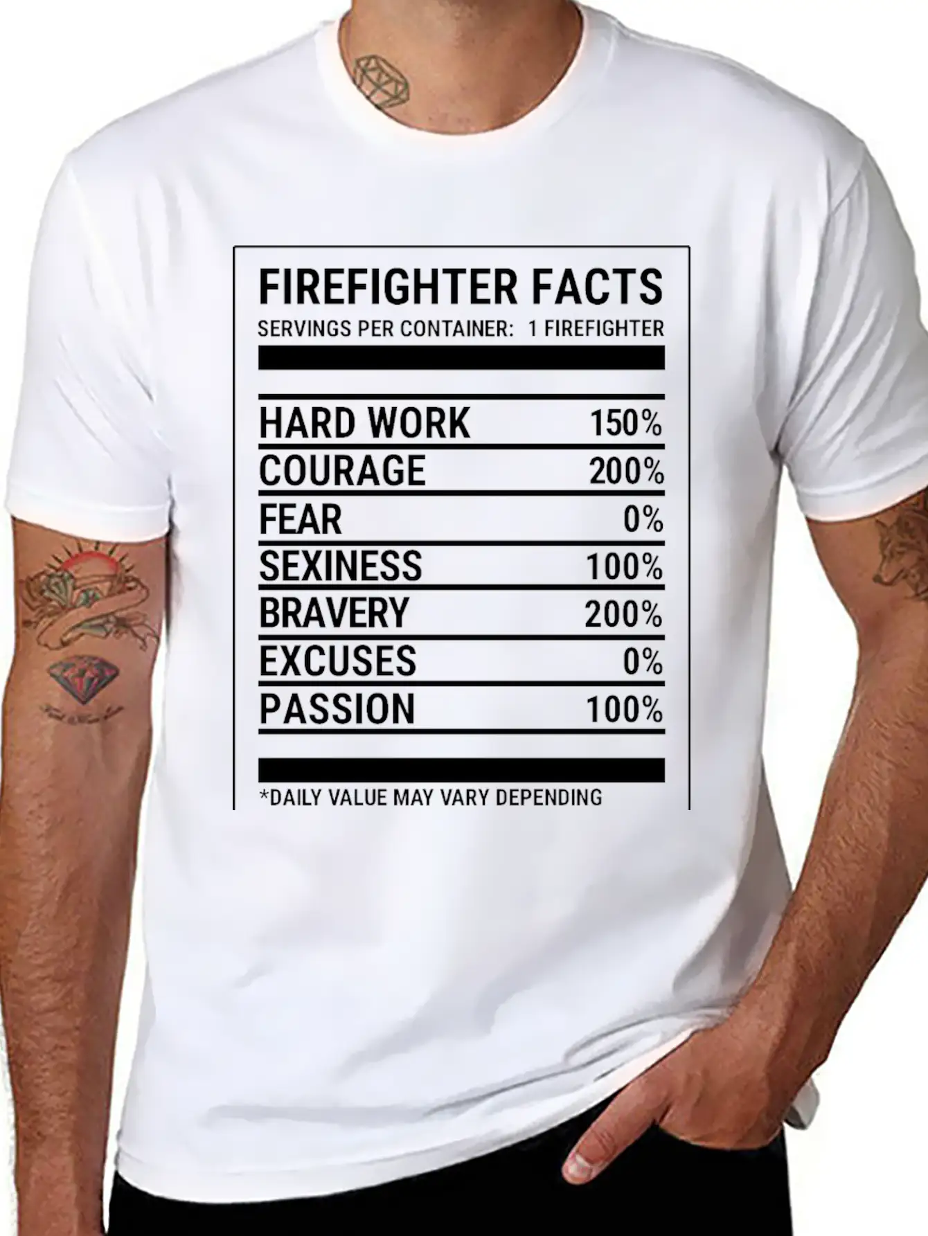 Cool Firefighter Nutrition Facts Fireman T-shirt Unisex Casual T-Shirt – Clean Design For Daily Comfort