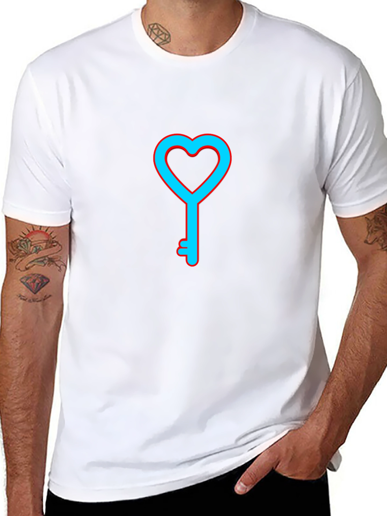 Heart Key Graphic T-Shirt - Mens Casual Tee