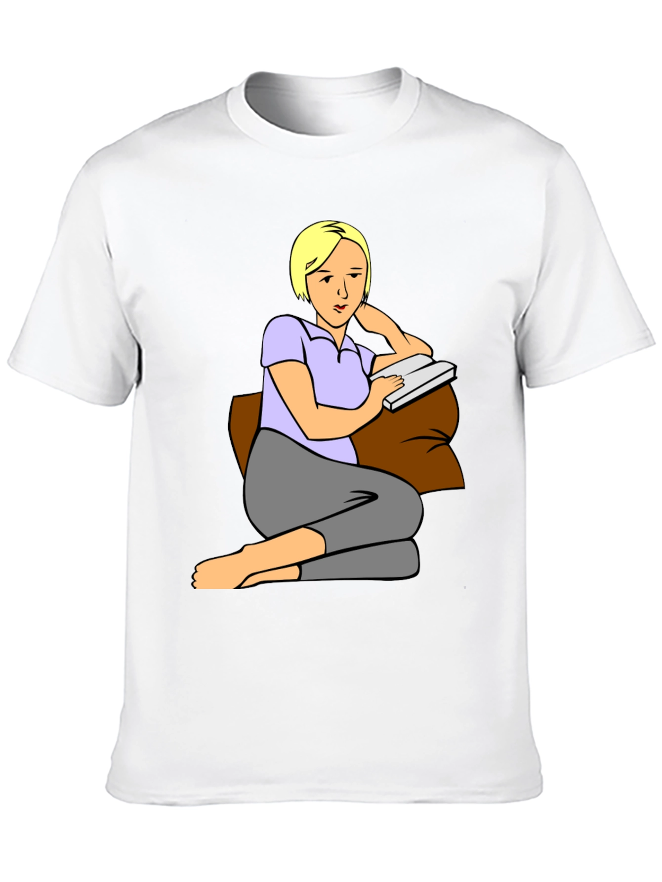 Woman Reading T-Shirt: Cartoon Graphic Tee
