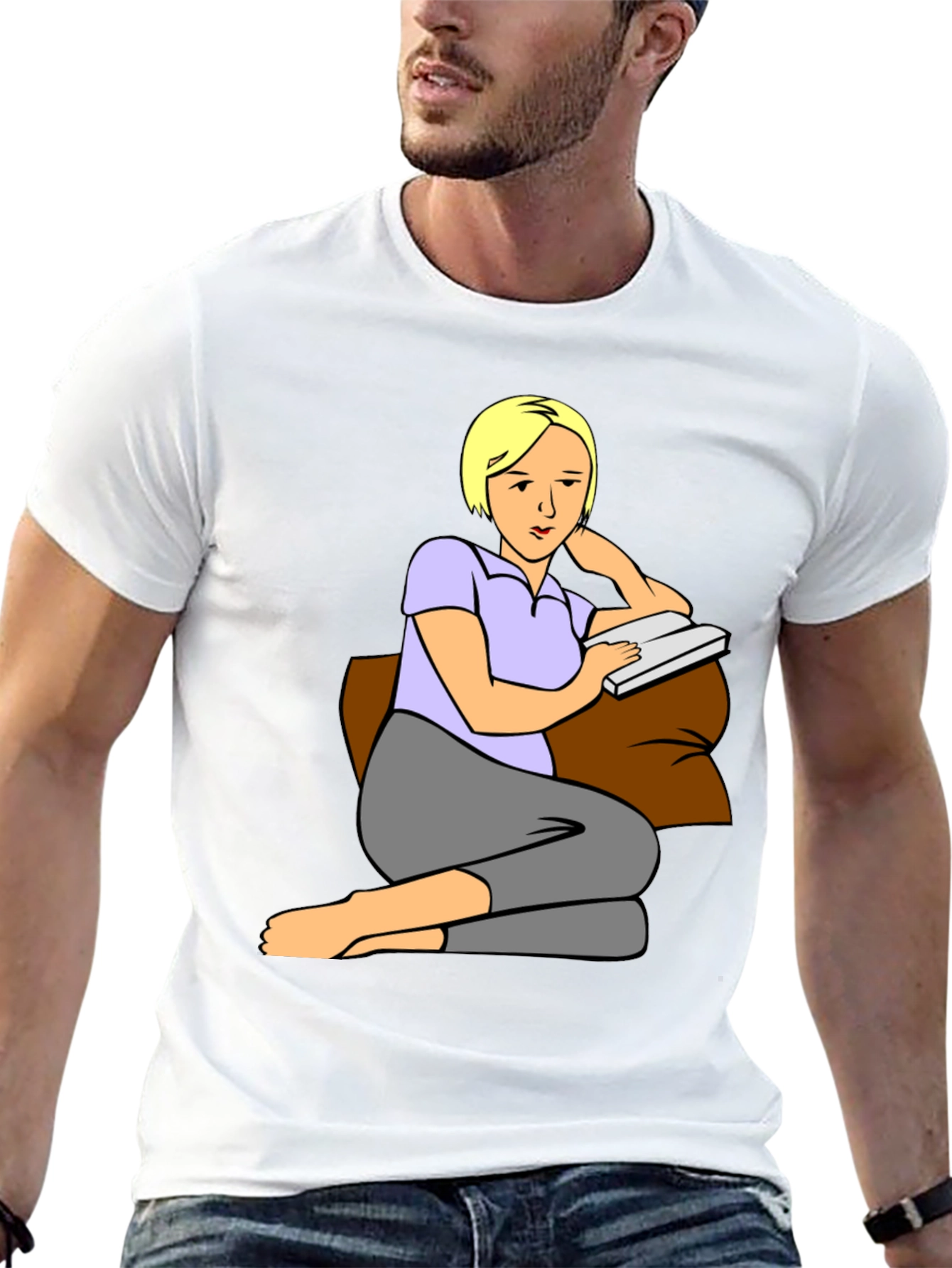 Woman Reading T-Shirt: Cartoon Graphic Tee