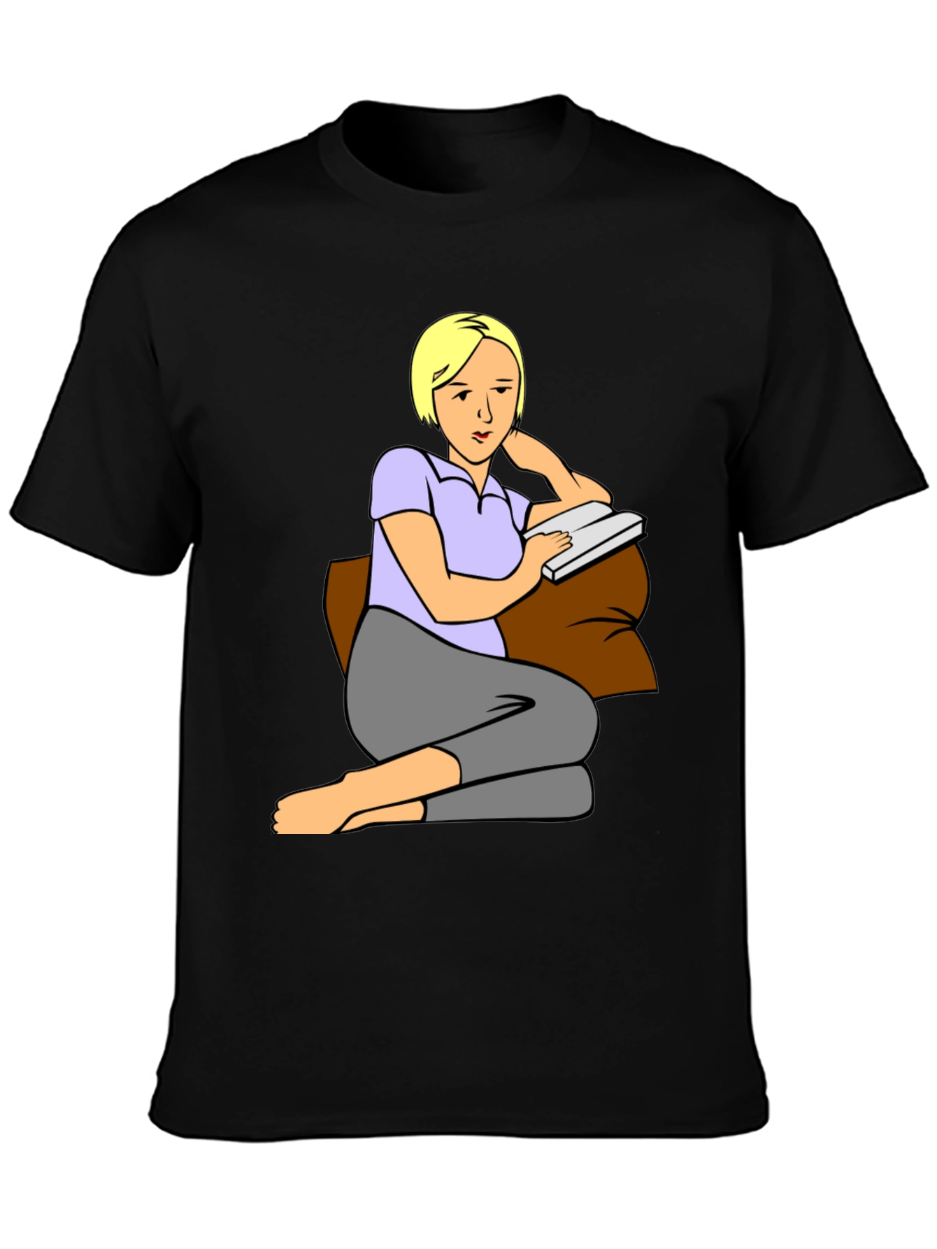 Woman Reading T-Shirt: Cartoon Graphic Tee