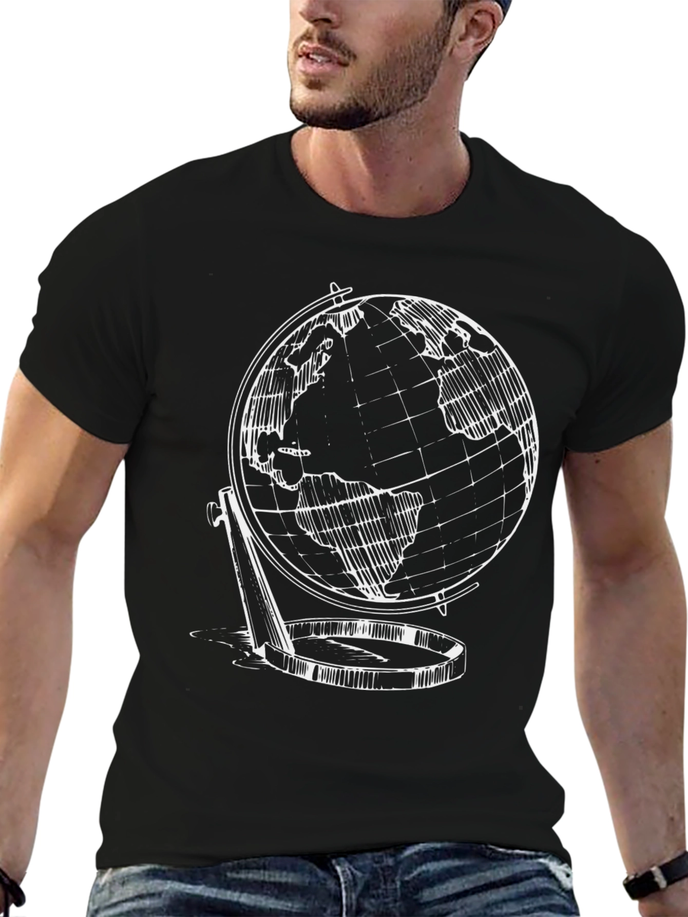 Globe Graphic Print Mens T-Shirt - Black
