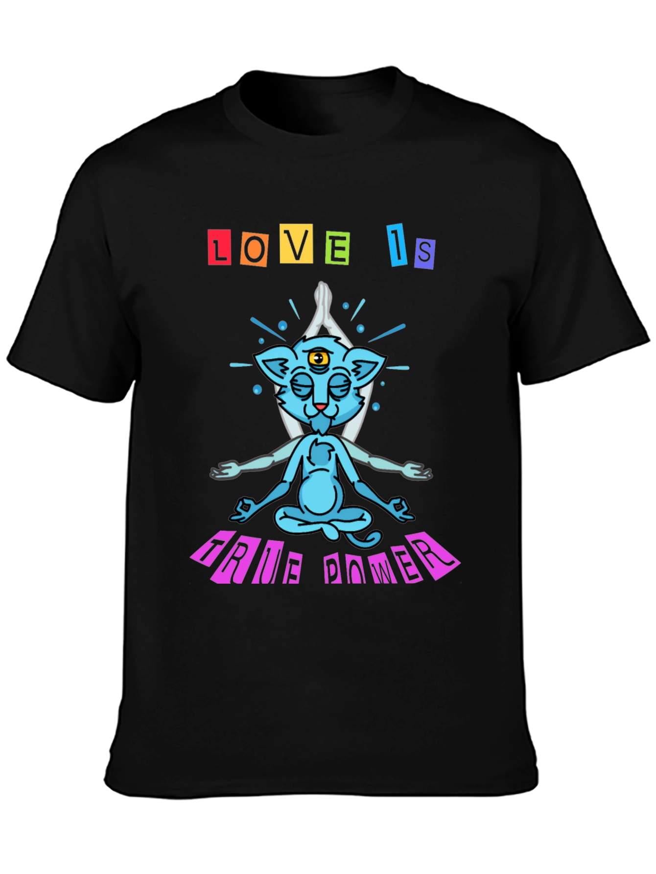 Love Is True Power Yoga Cat Graphic T-Shirt