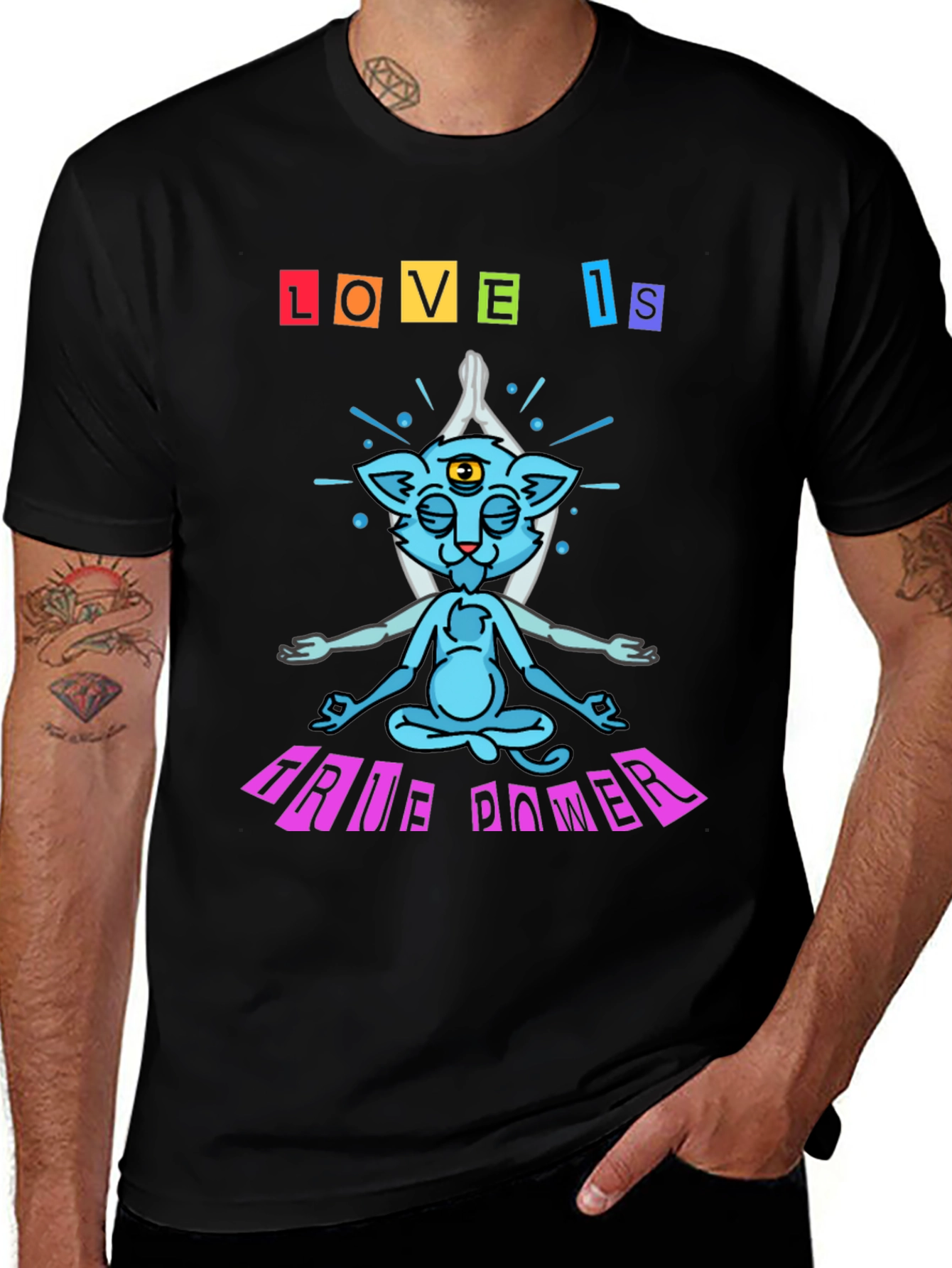 Love Is True Power Yoga Cat Graphic T-Shirt