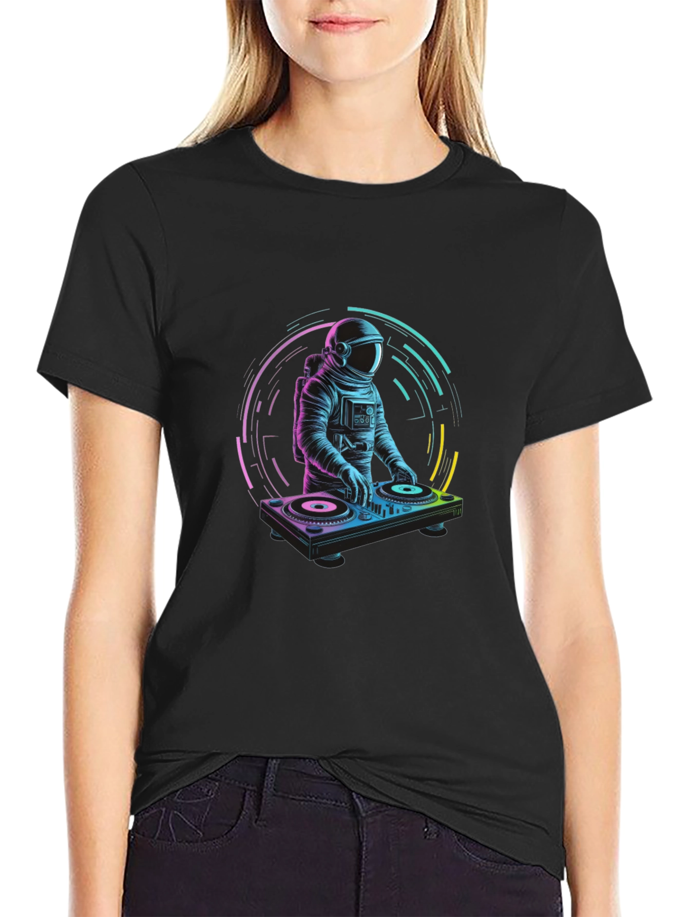 DJ Astronaut T-Shirt - Black Crew Neck Graphic Tee