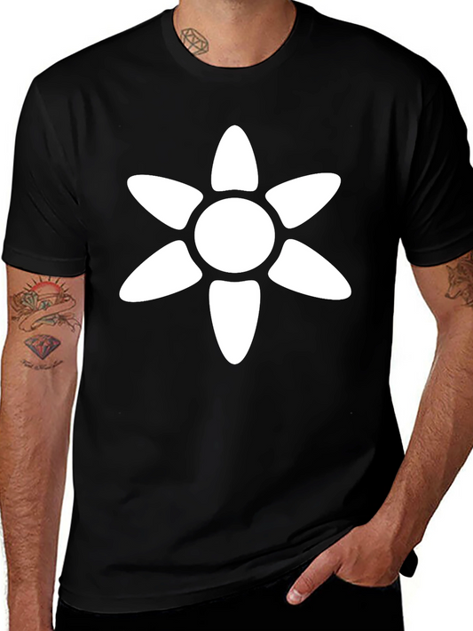Black T-Shirt with White Flower Graphic