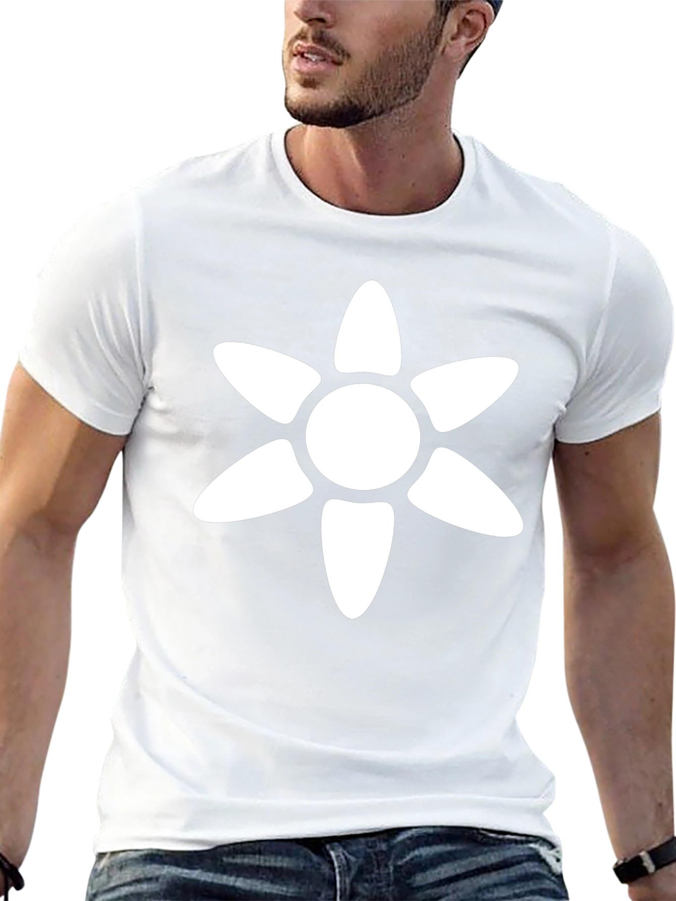 Black T-Shirt with White Flower Graphic