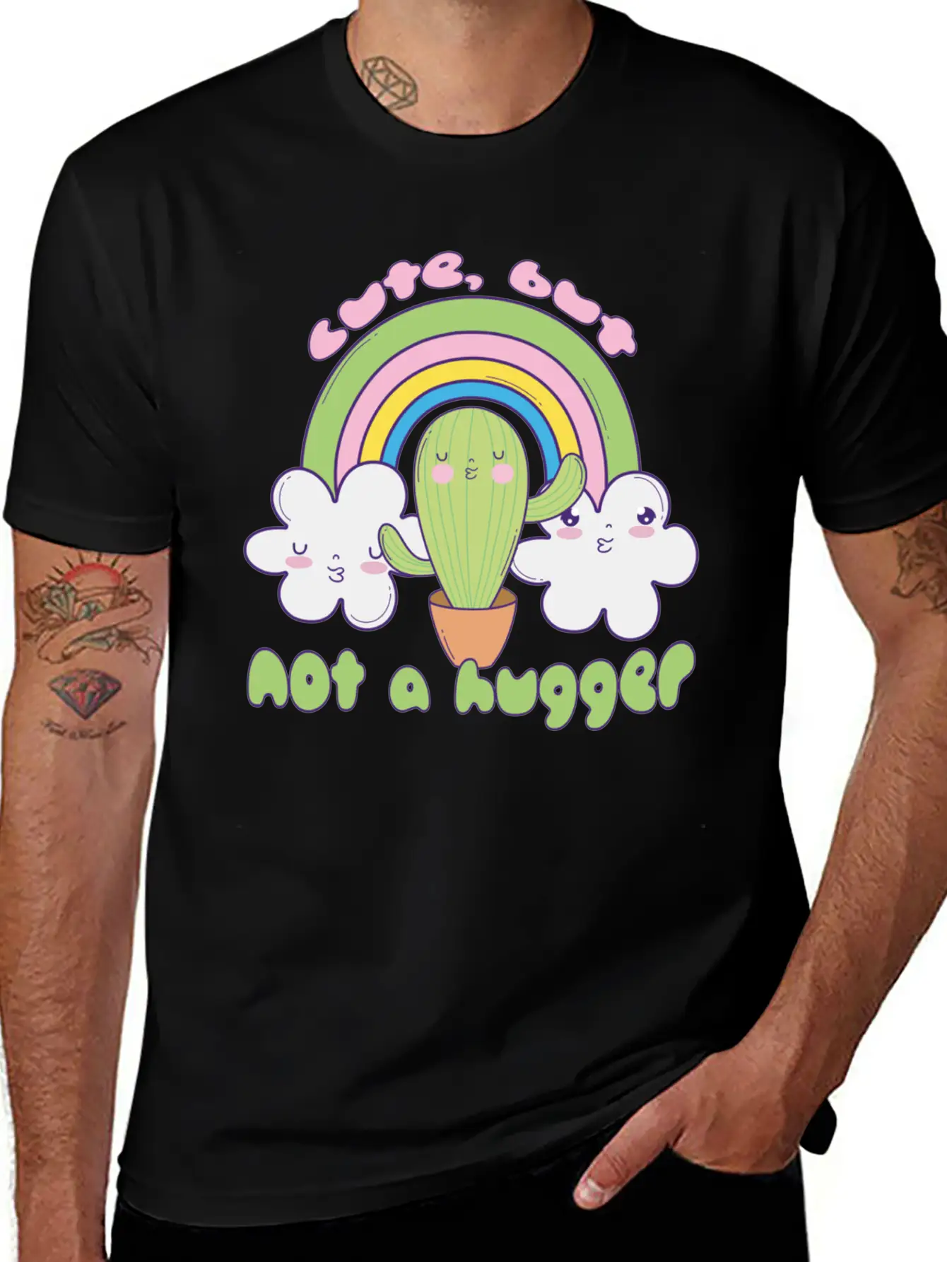 Cute Cactus Doodle Not A Hugger Unisex Casual T-Shirt – Clean Design For Daily Comfort