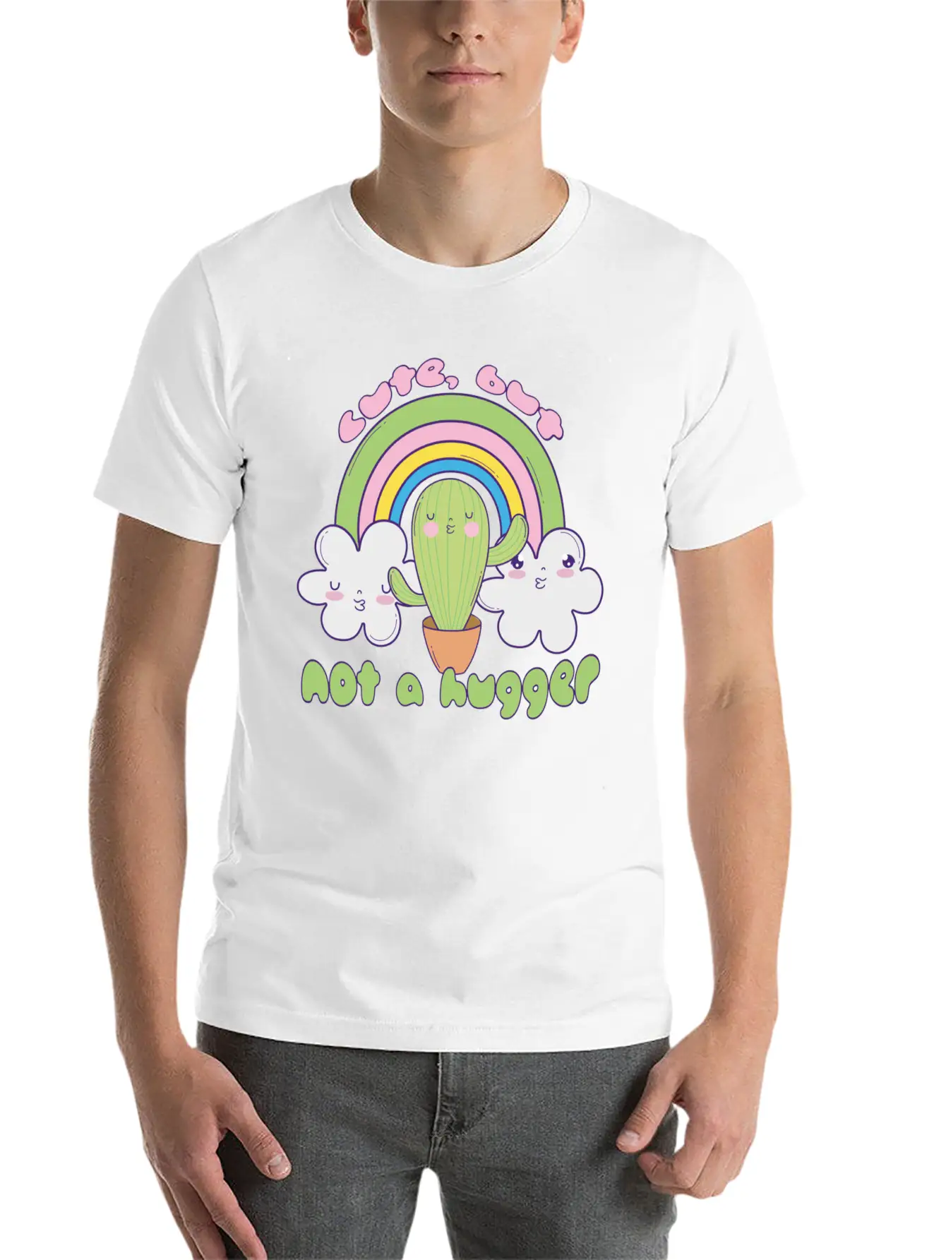 Cute Cactus Doodle Not A Hugger Unisex Casual T-Shirt – Clean Design For Daily Comfort