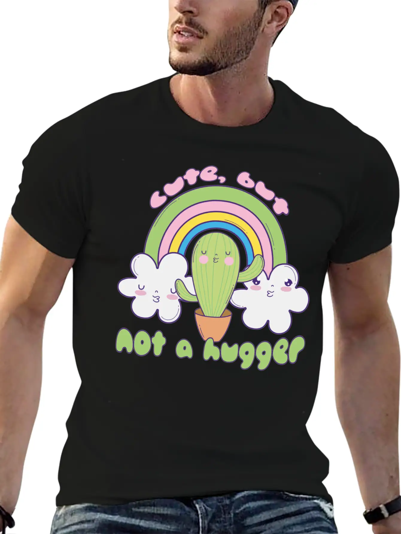Cute Cactus Doodle Not A Hugger Unisex Casual T-Shirt – Clean Design For Daily Comfort