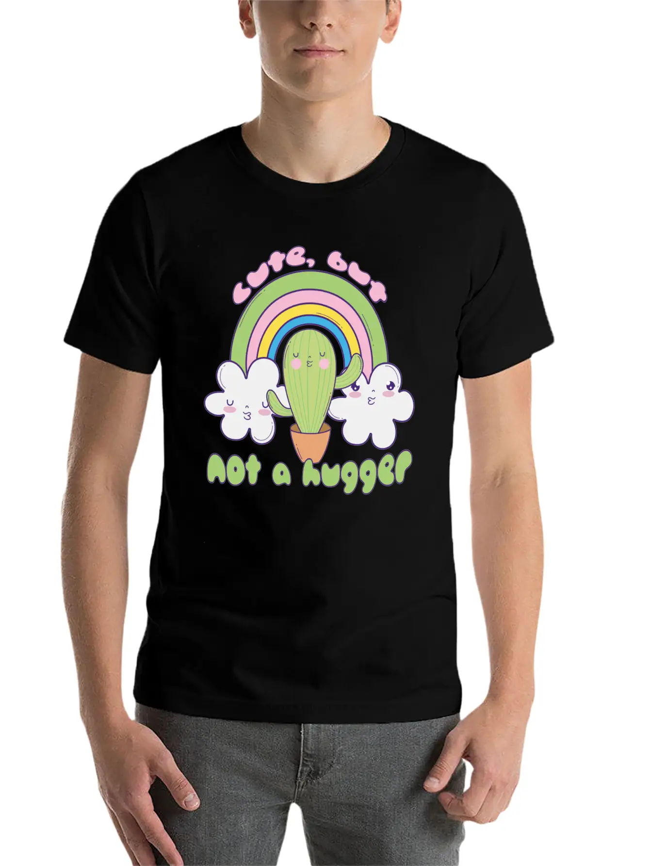 Cute Cactus Doodle Not A Hugger Unisex Casual T-Shirt – Clean Design For Daily Comfort