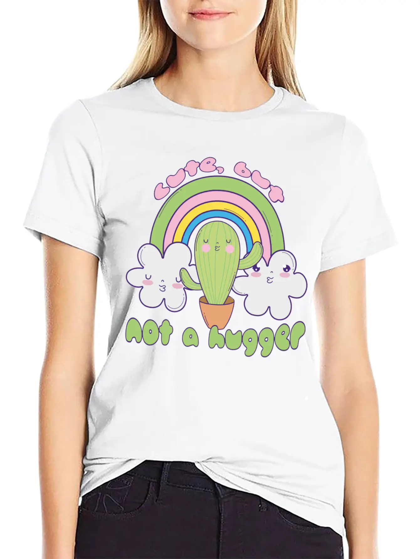Cute Cactus Doodle Not A Hugger Unisex Casual T-Shirt – Clean Design For Daily Comfort
