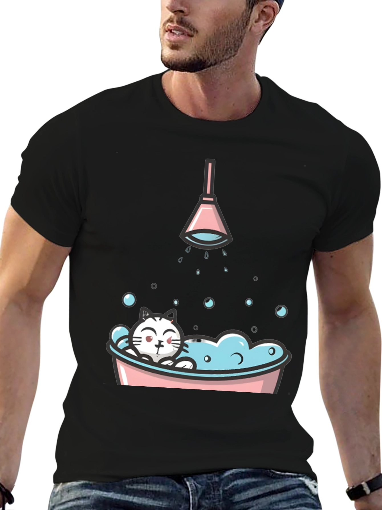 Cute Cat in Tub Graphic T-Shirt