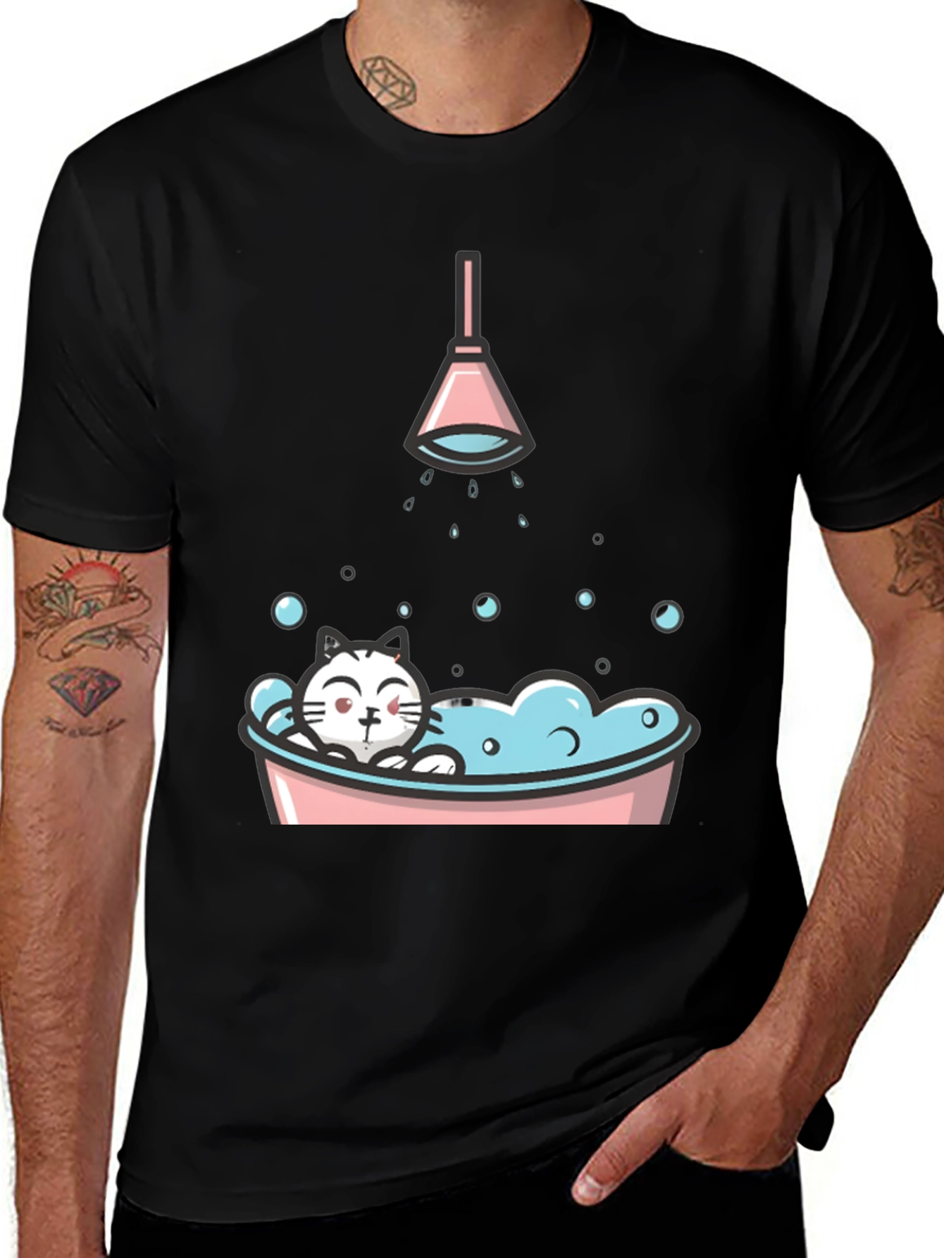 Cute Cat in Tub Graphic T-Shirt