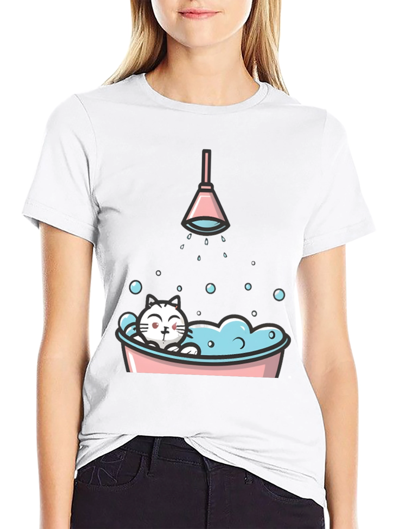 Cute Cat in Tub Graphic T-Shirt
