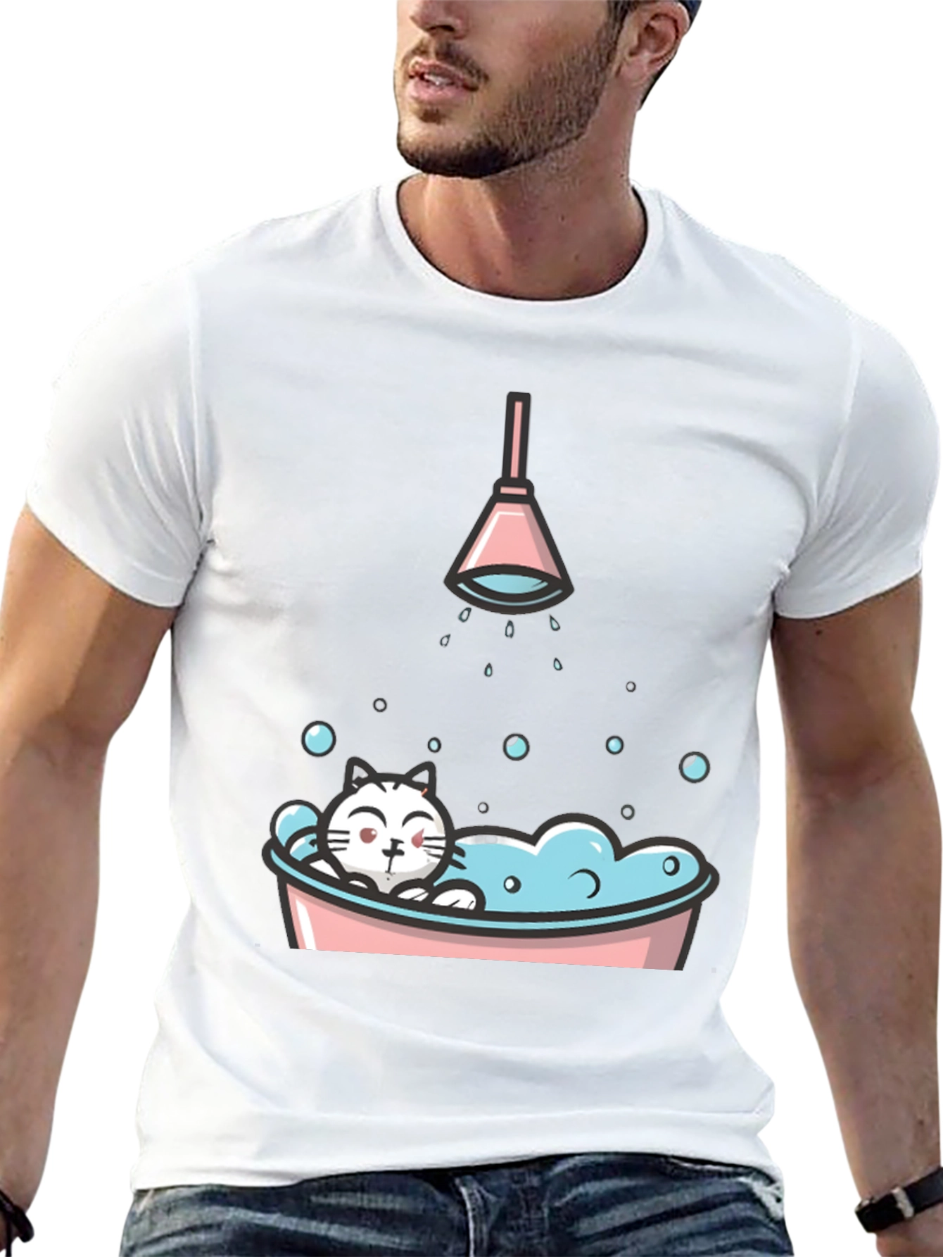 Cute Cat in Tub Graphic T-Shirt