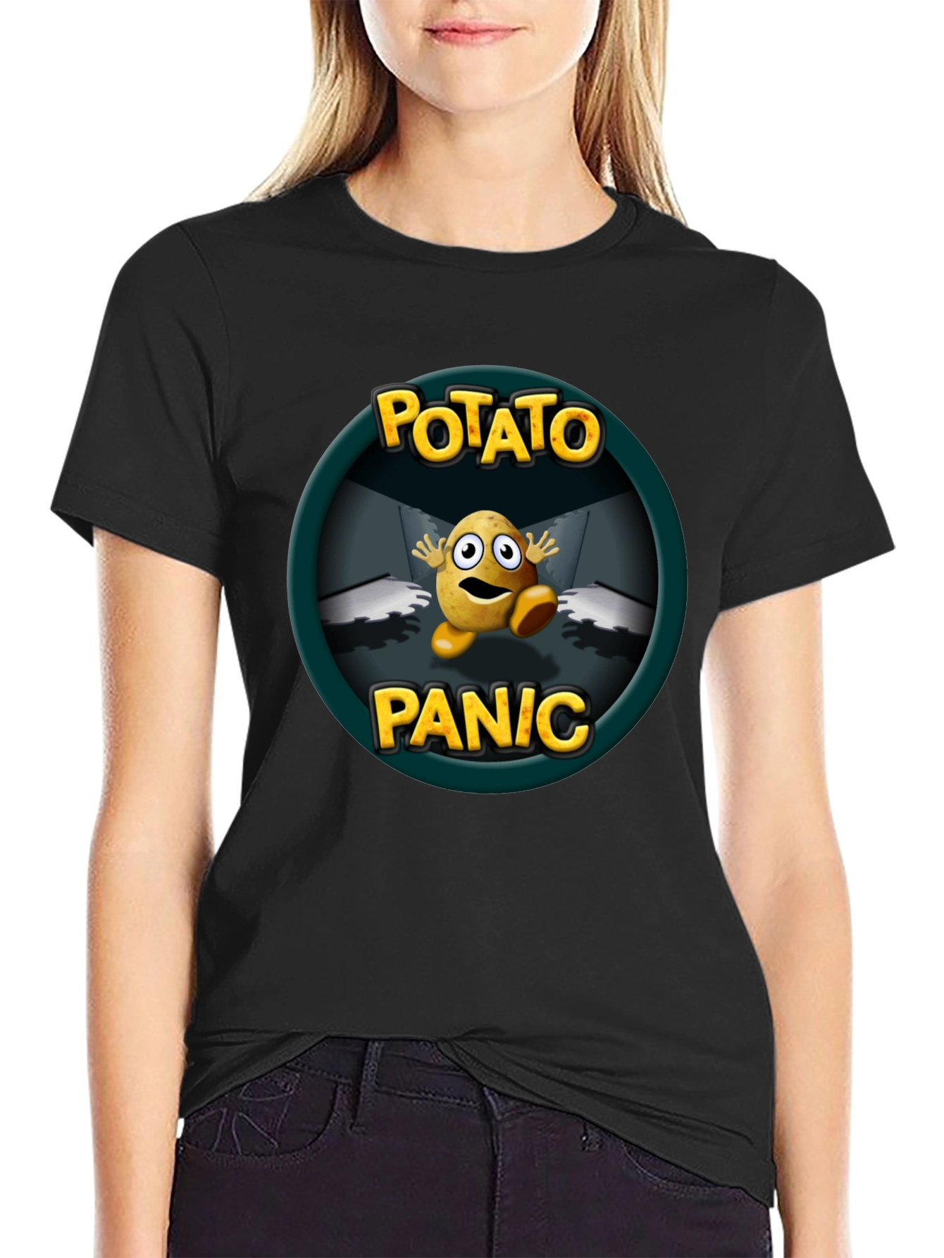 Potato Panic Graphic T-Shirt - Black Cotton Tee