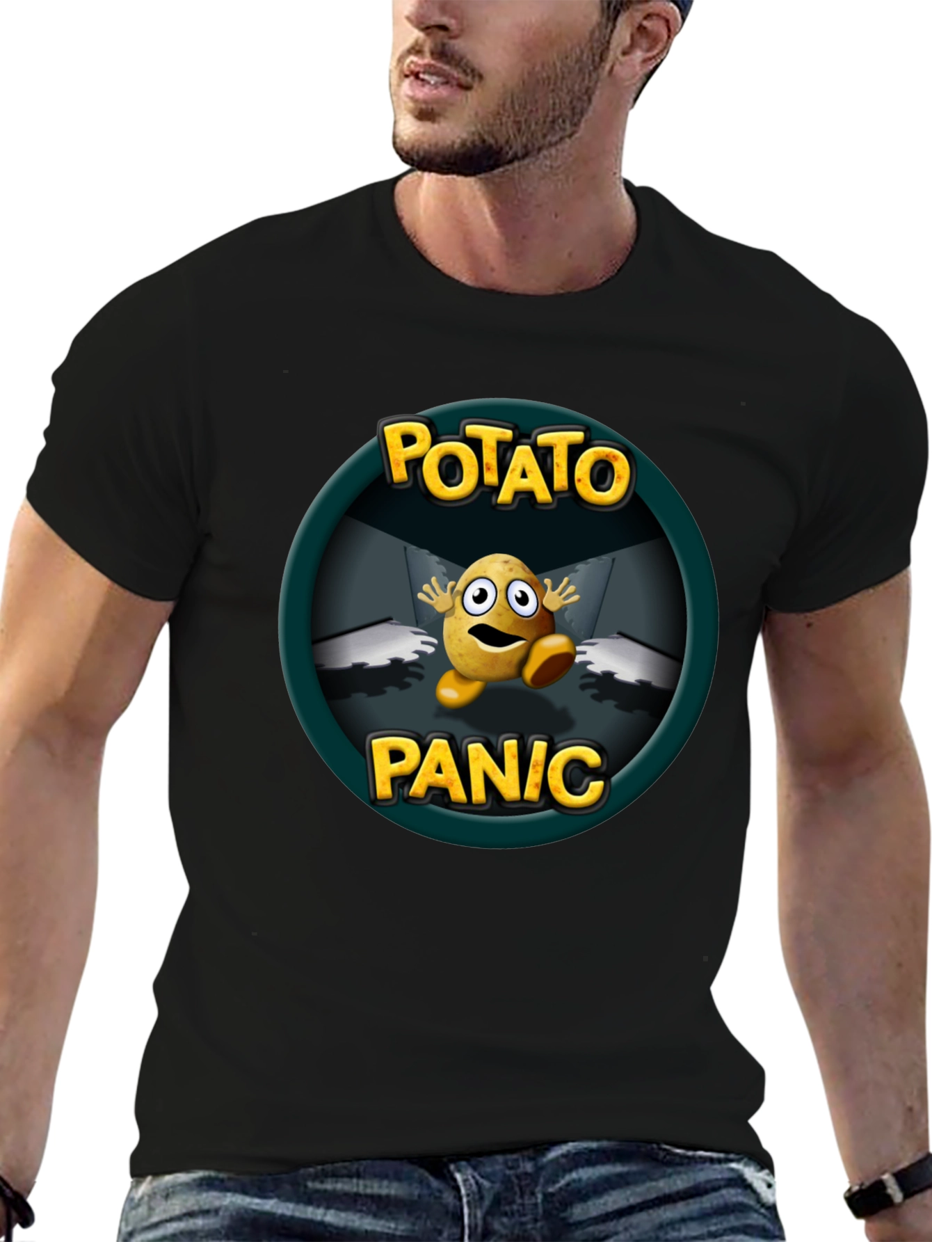 Potato Panic Graphic T-Shirt - Black Cotton Tee