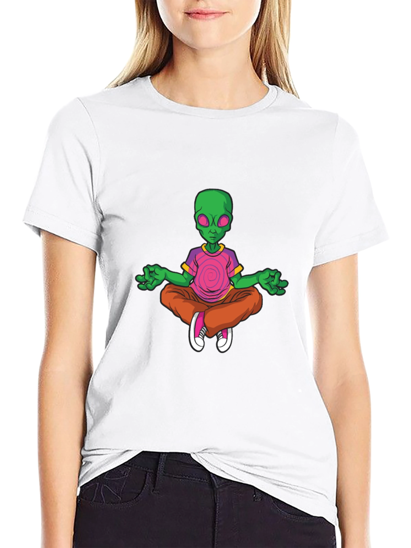 Meditating Alien Graphic Tee - Relaxed Fit Black