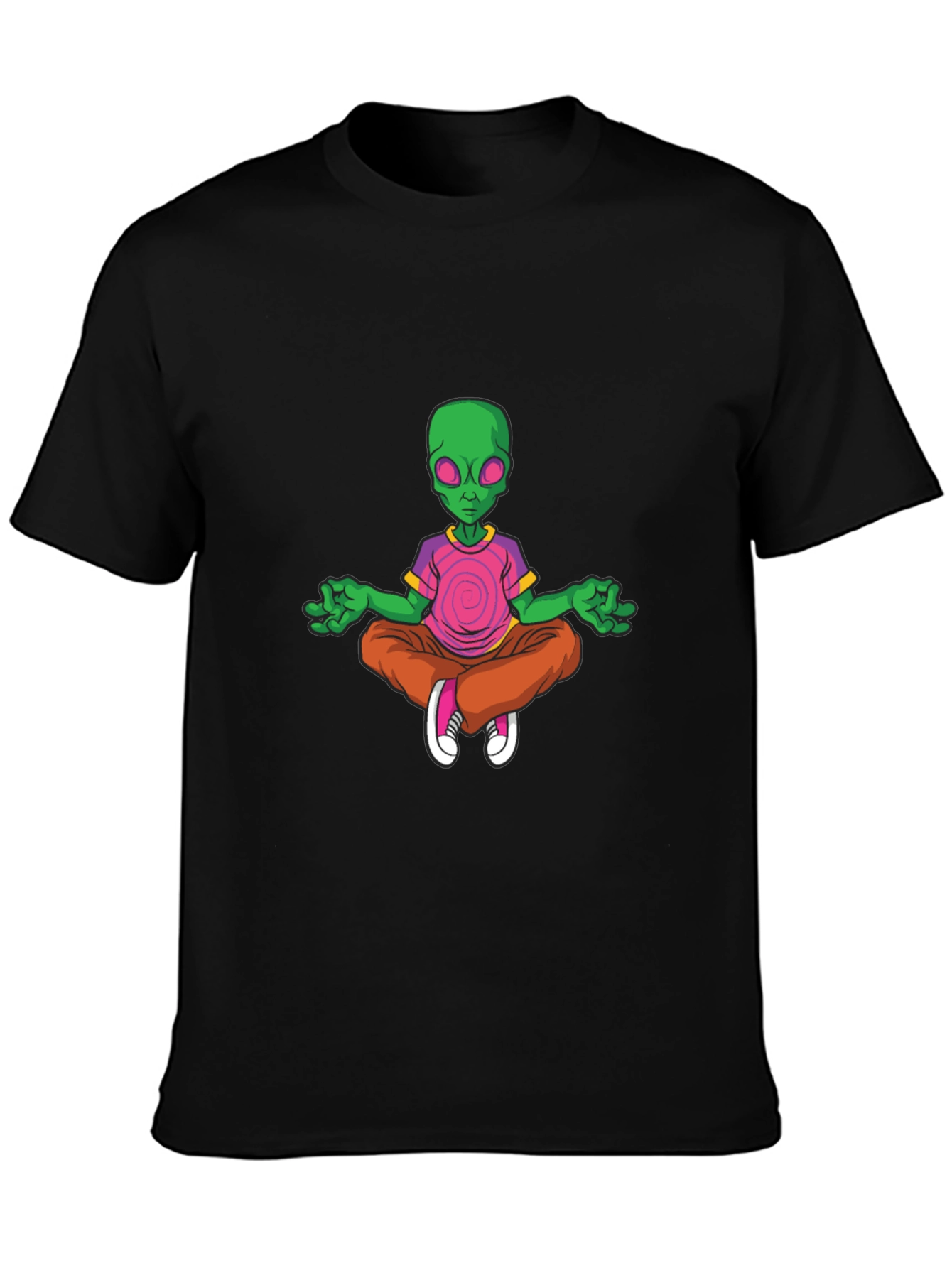 Meditating Alien Graphic Tee - Relaxed Fit Black
