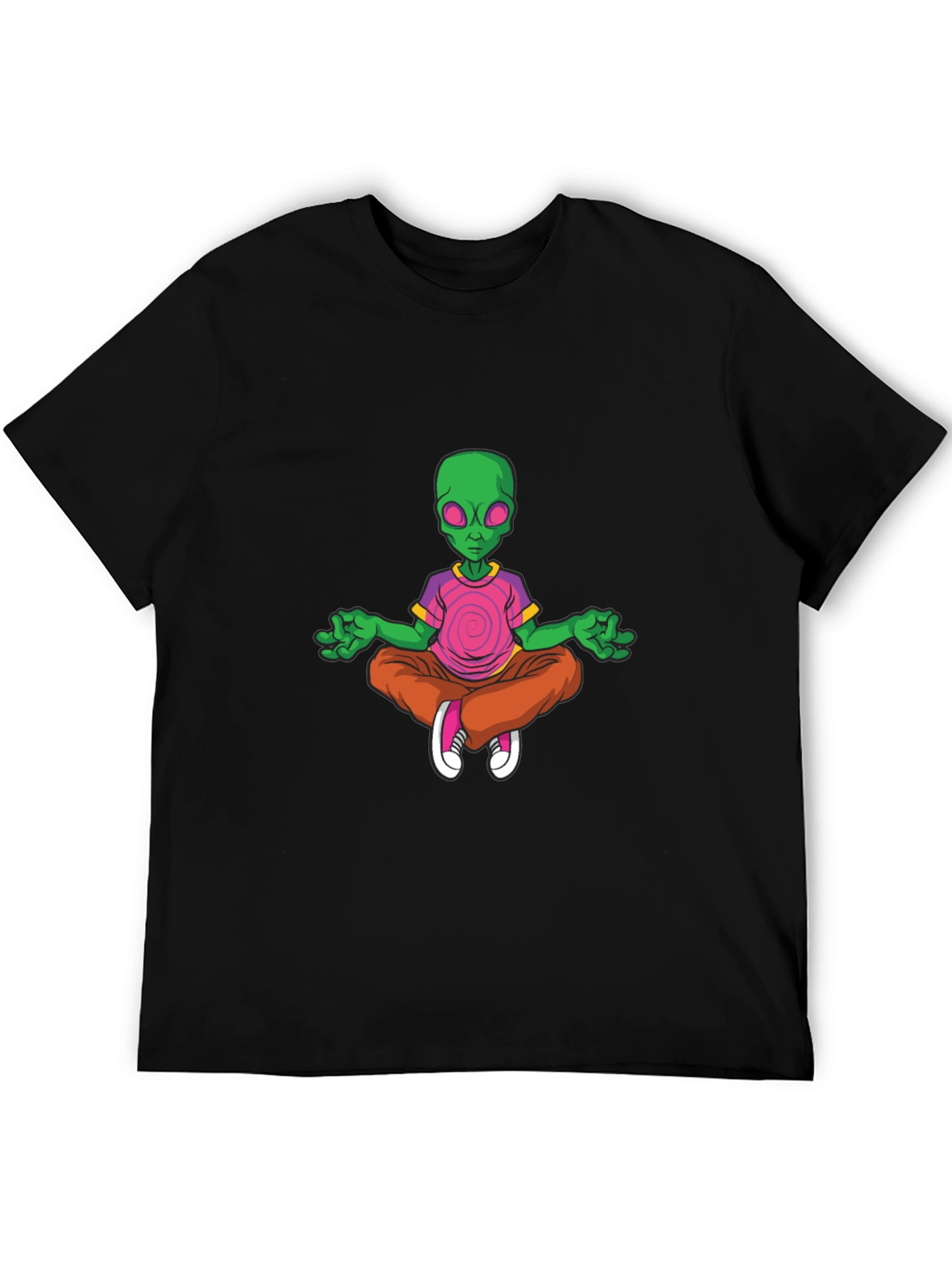 Meditating Alien Graphic Tee - Relaxed Fit Black