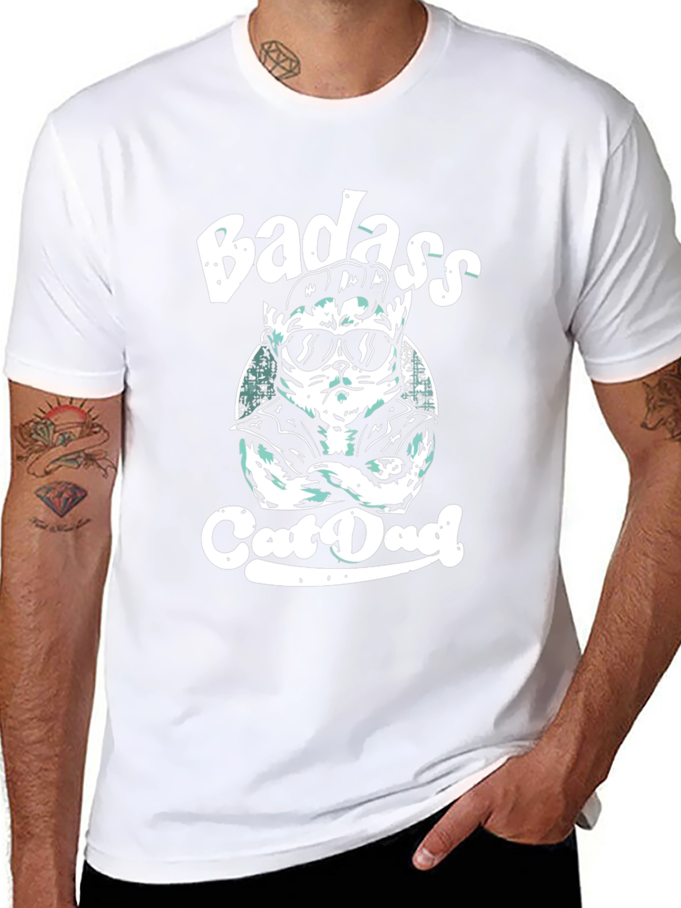 Badass Cat Dad Black Graphic Tee