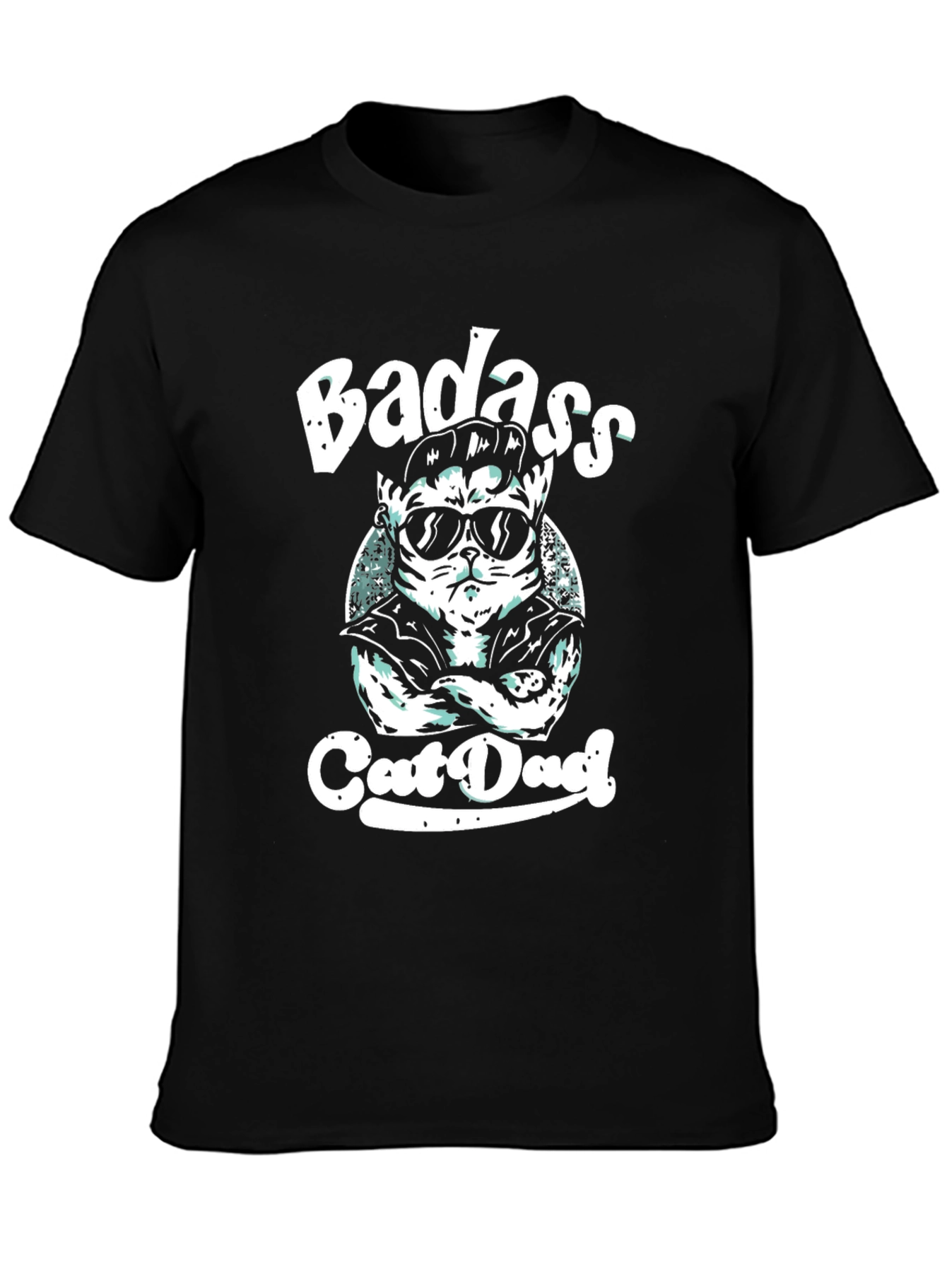 Badass Cat Dad Black Graphic Tee