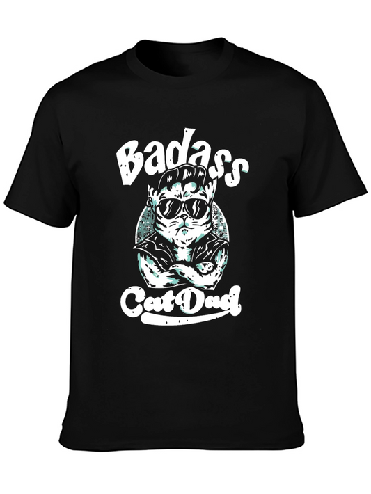 Badass Cat Dad Black Graphic Tee