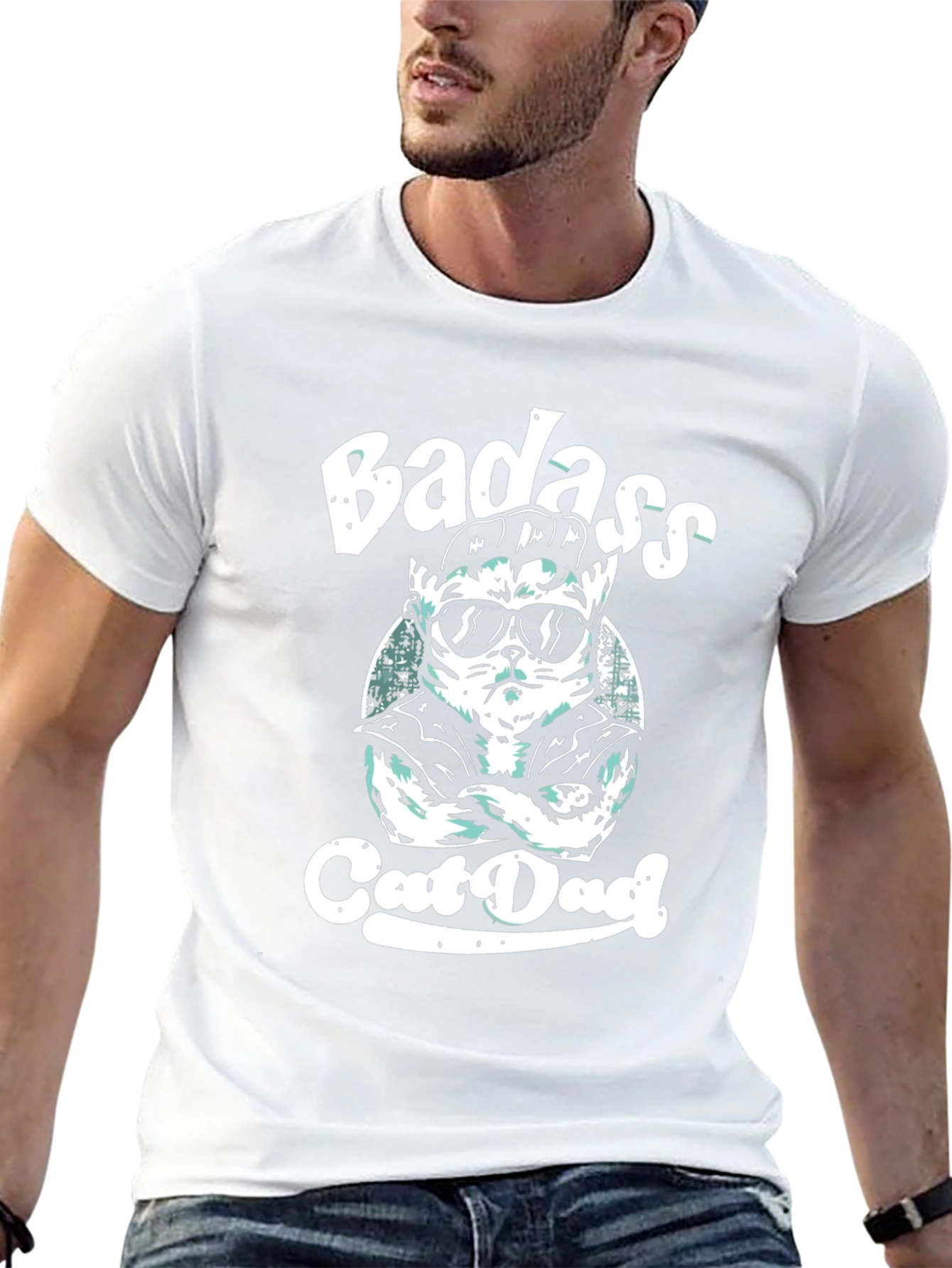 Badass Cat Dad Black Graphic Tee