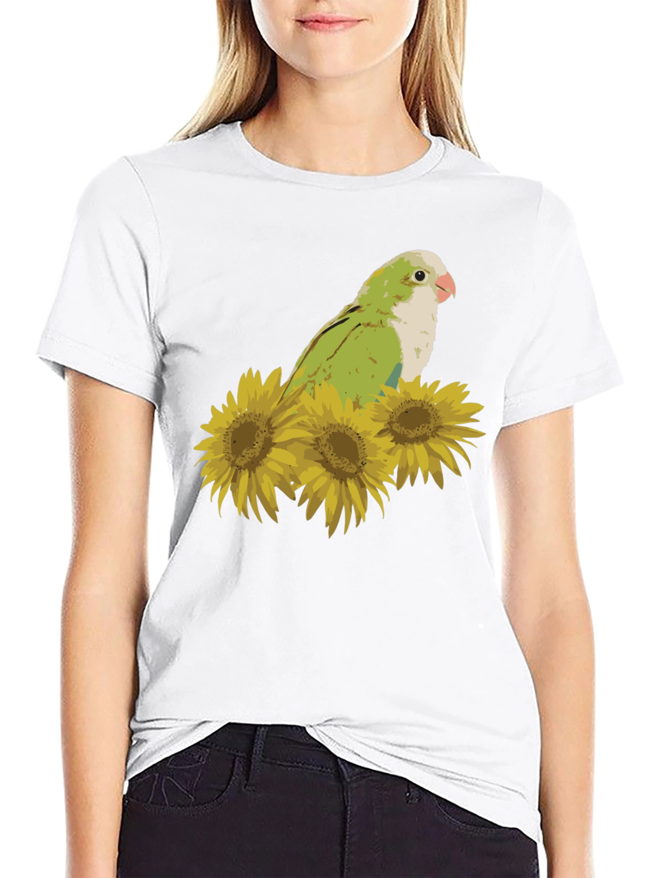 Parrot & Sunflower Graphic Tee - Unisex Black T-Shirt