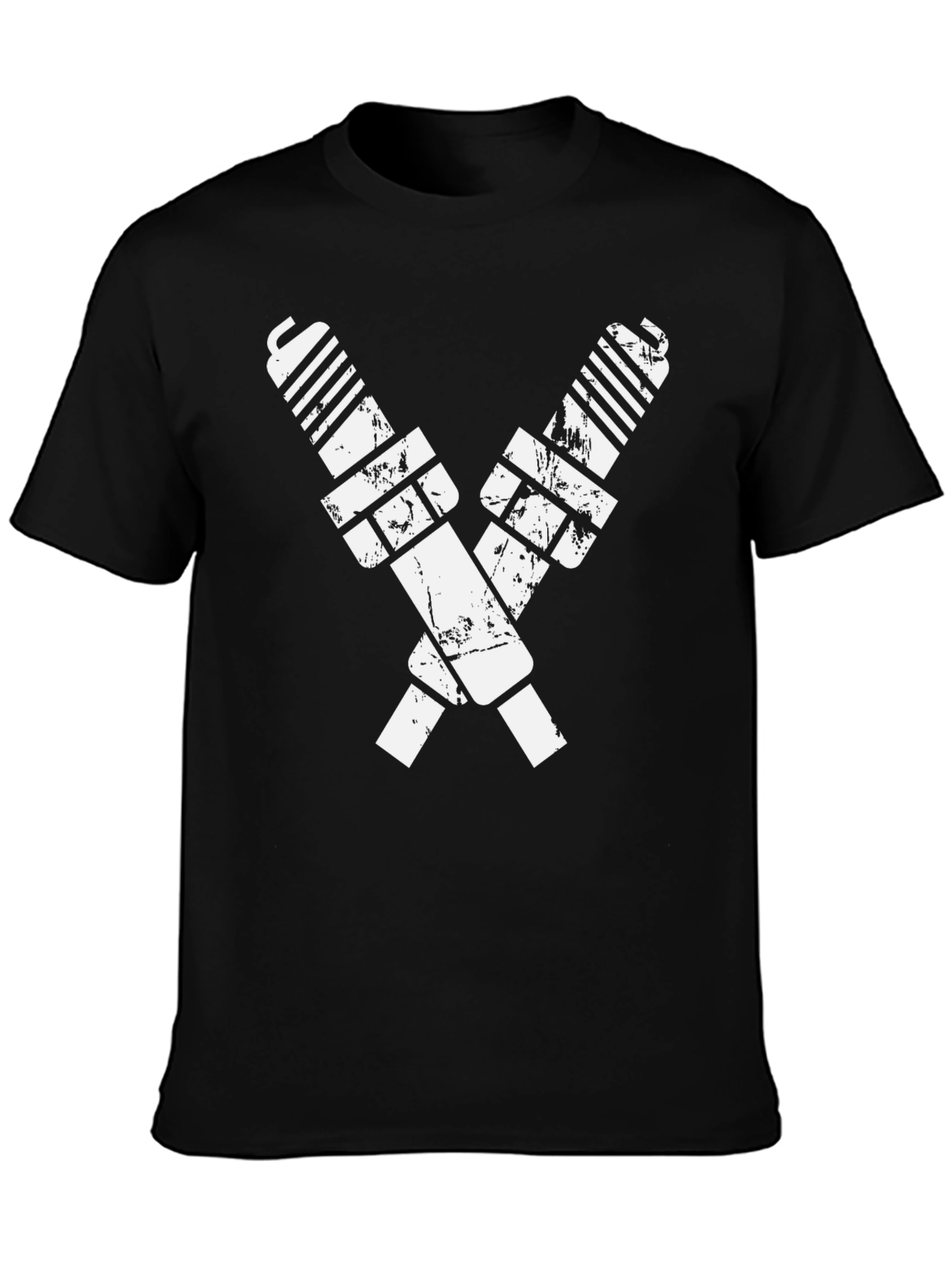 Black T-Shirt with Crossed Spark Plugs