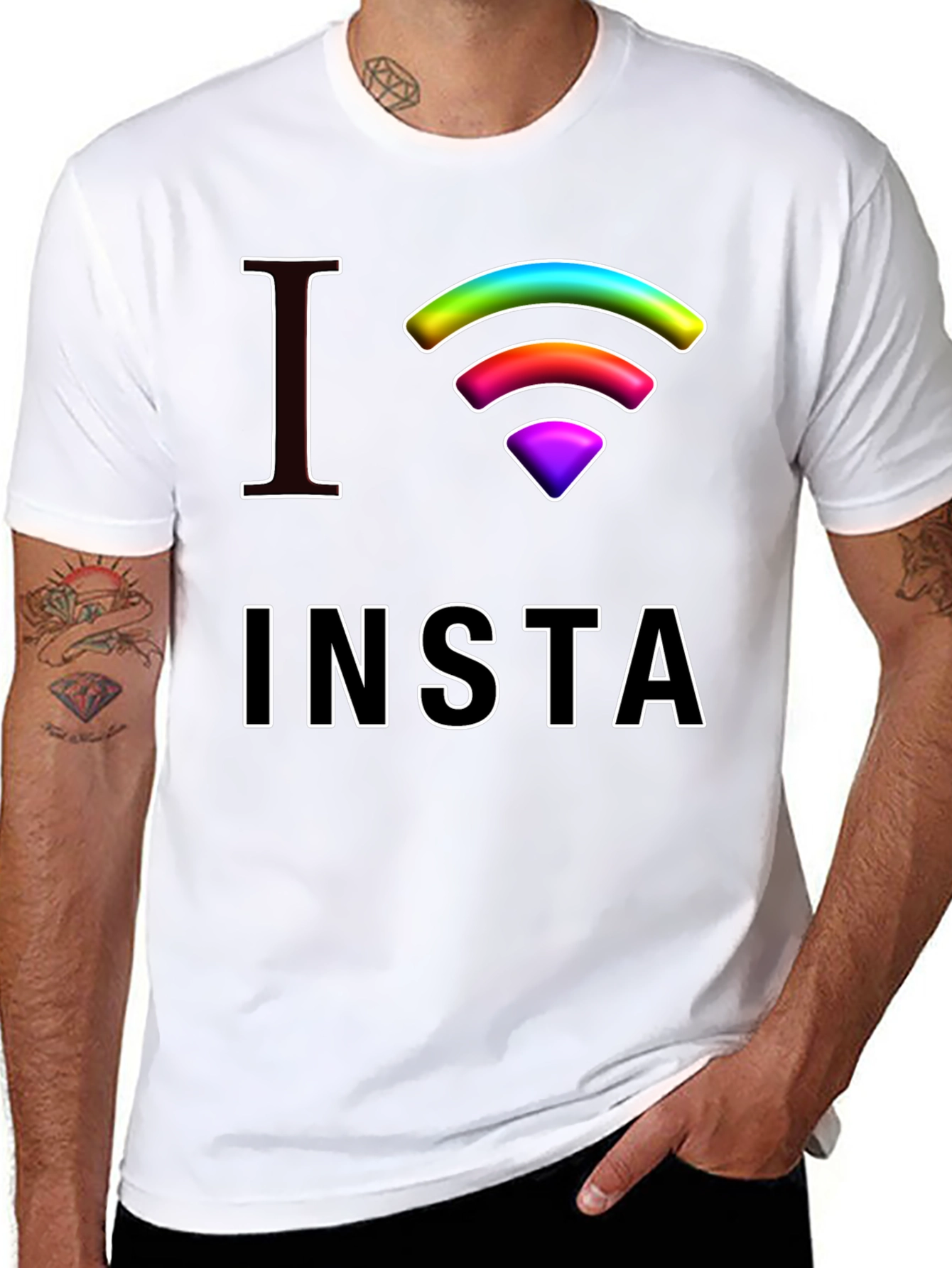 I Love Insta Rainbow Wifi Black T-Shirt