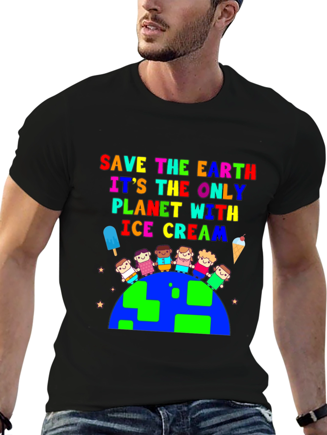 Save the Earth Ice Cream Planet Graphic Tee