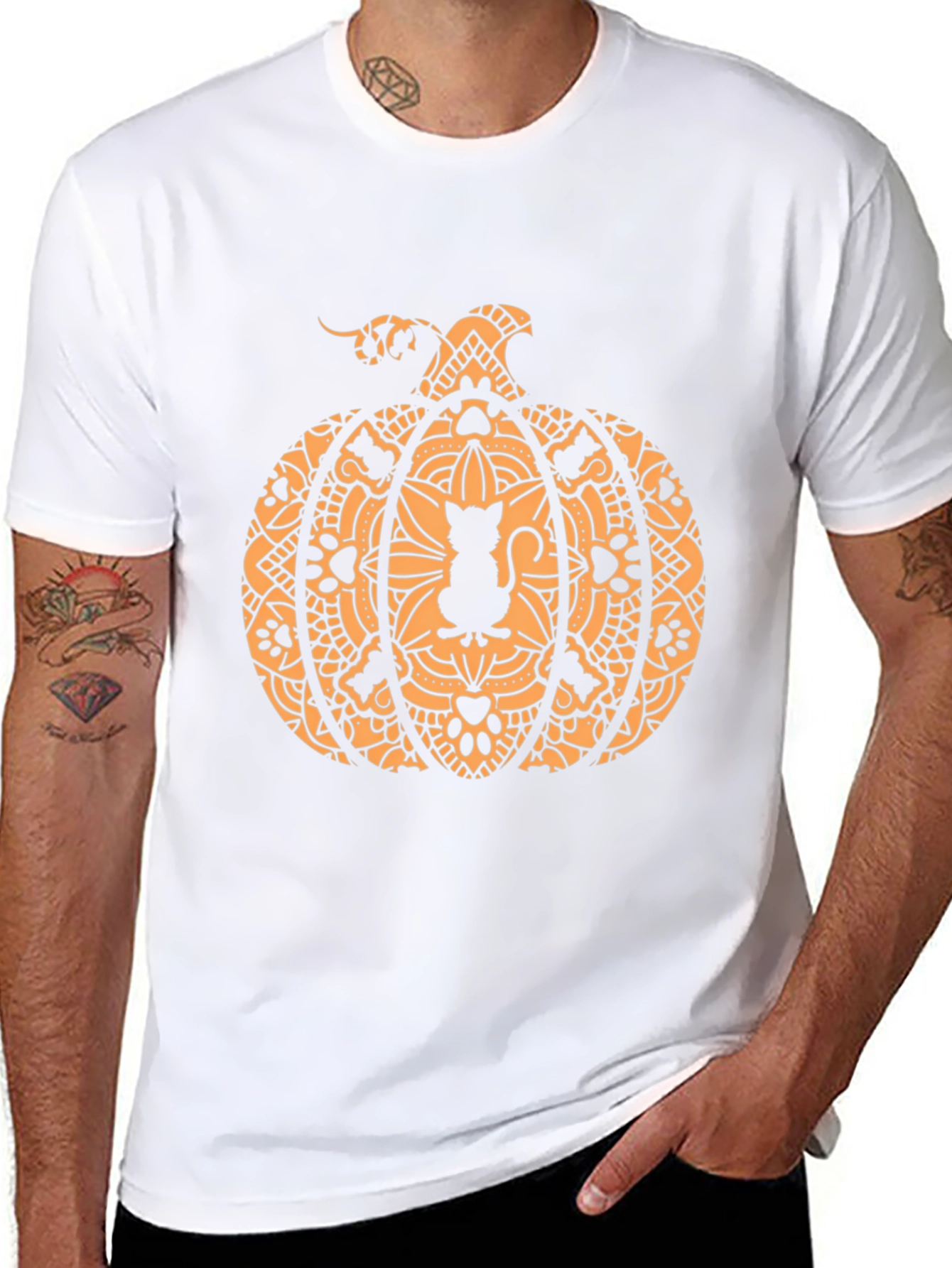 Halloween Cat Pumpkin Graphic Tee - Spooky Season Style!