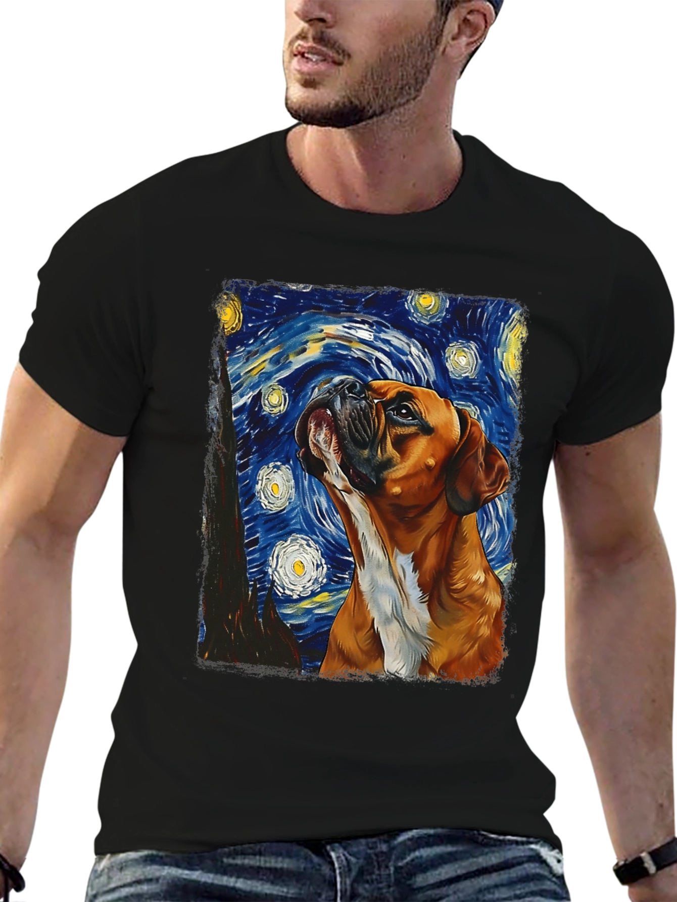 Starry Night Boxer Dog T-Shirt