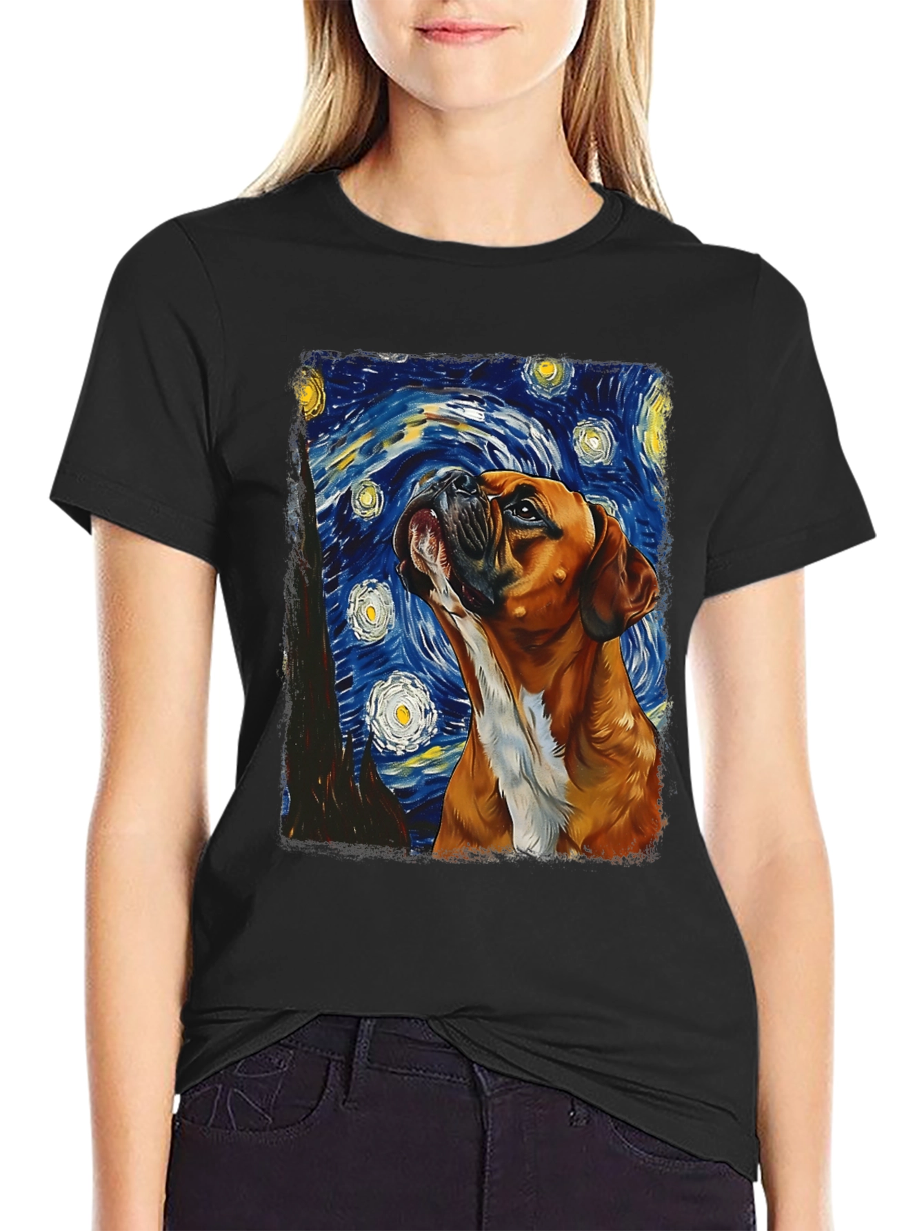 Starry Night Boxer Dog T-Shirt