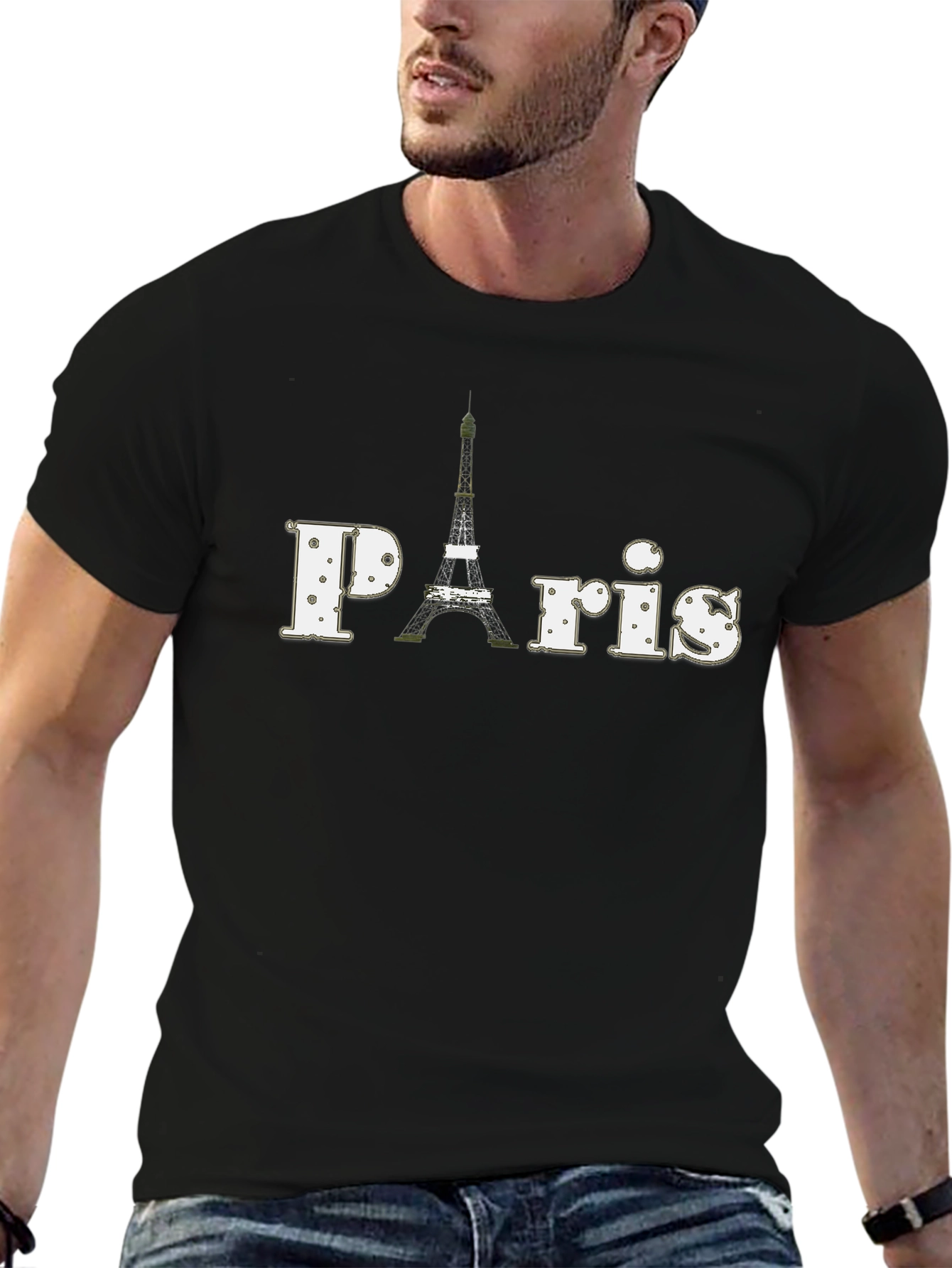 Paris Eiffel Tower Graphic T-Shirt - Casual Black Tee