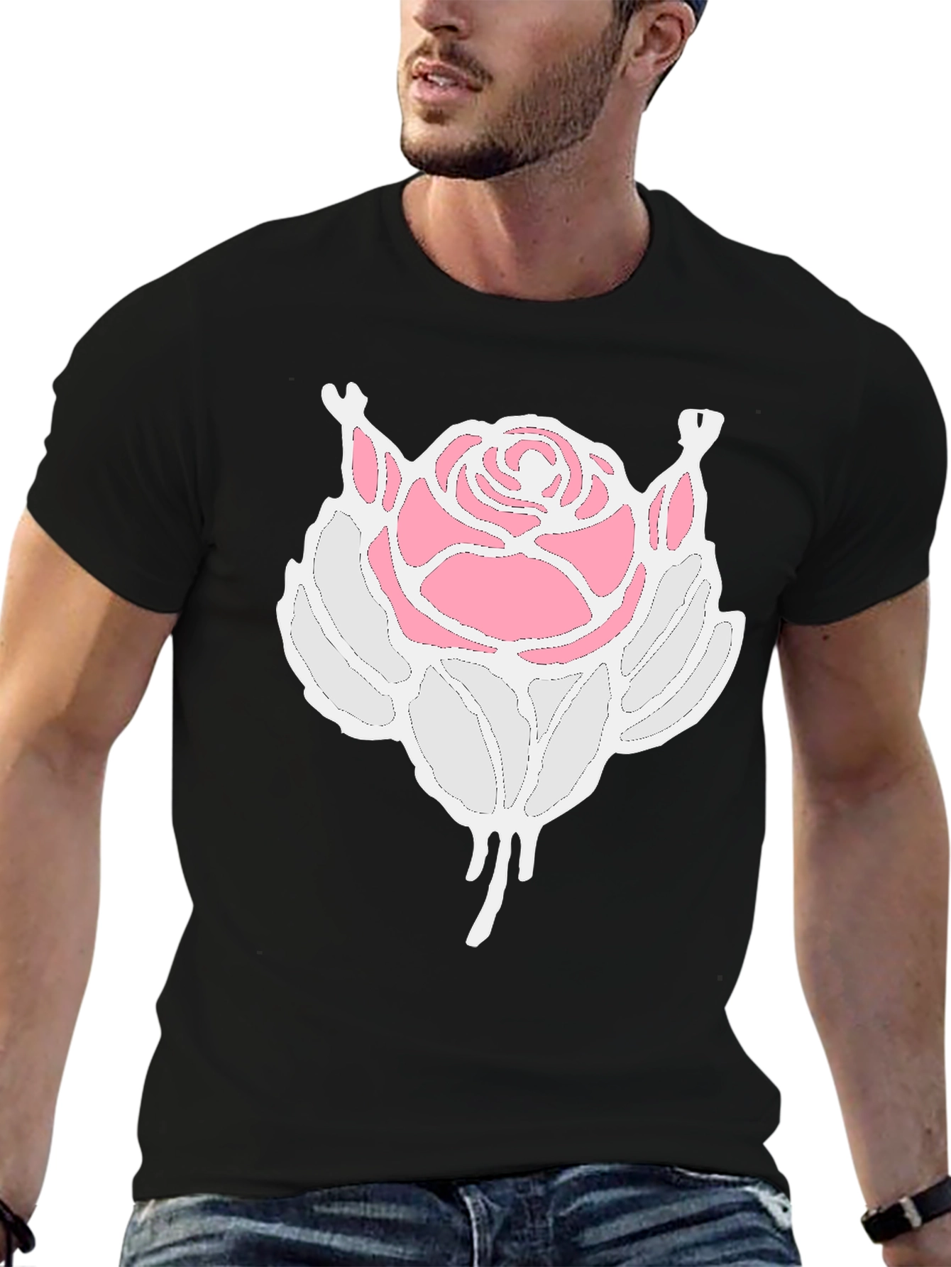 Rose Graphic Tee - Black Cotton Blend Shirt