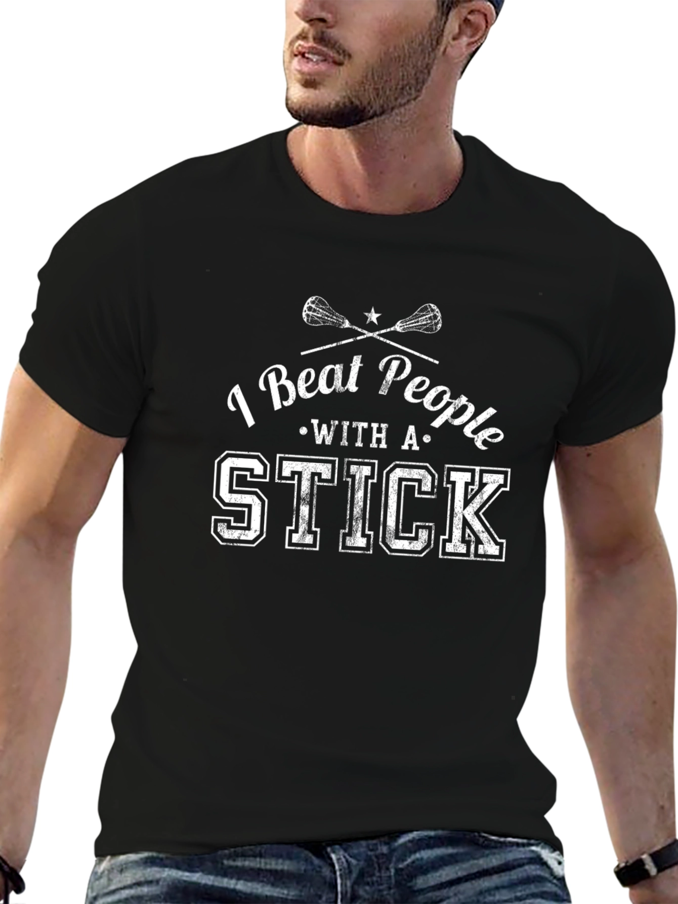 I Beat People With A Stick Black T-Shirt