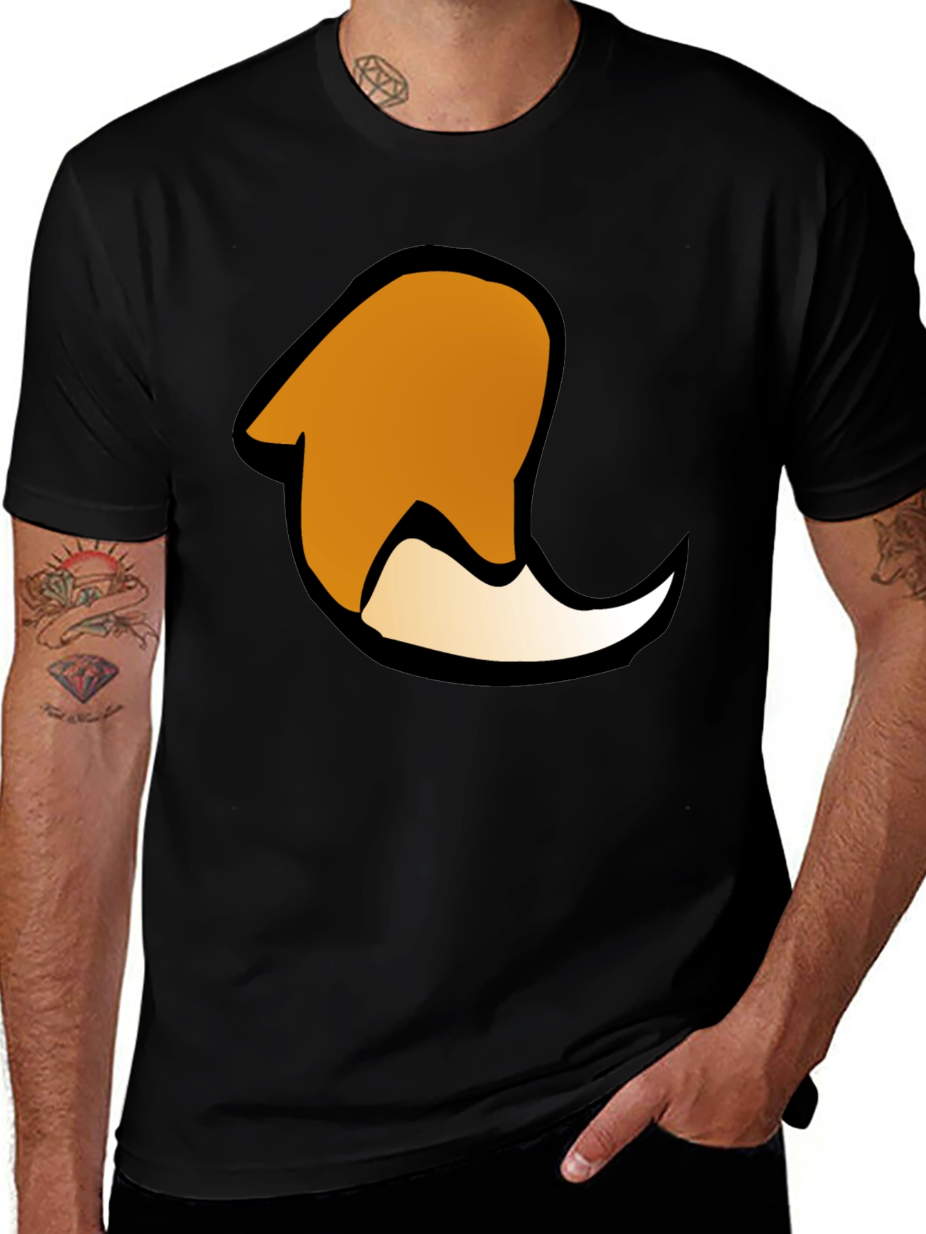 Cartoon Fox Tail Graphic Print Black T-Shirt