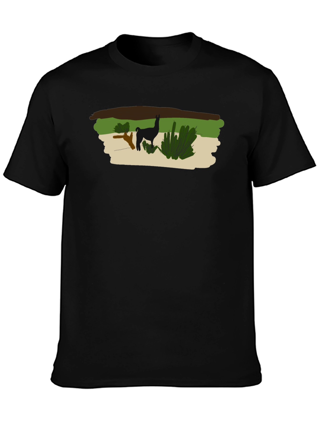 Llama Graphic Print Black T-Shirt