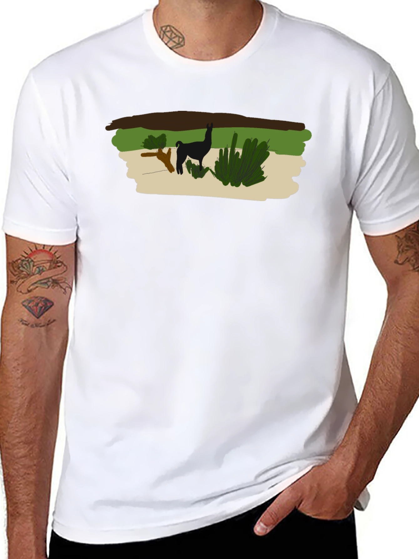 Llama Graphic Print Black T-Shirt