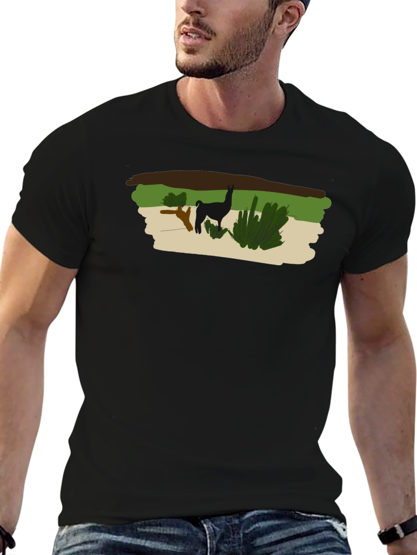 Llama Graphic Print Black T-Shirt