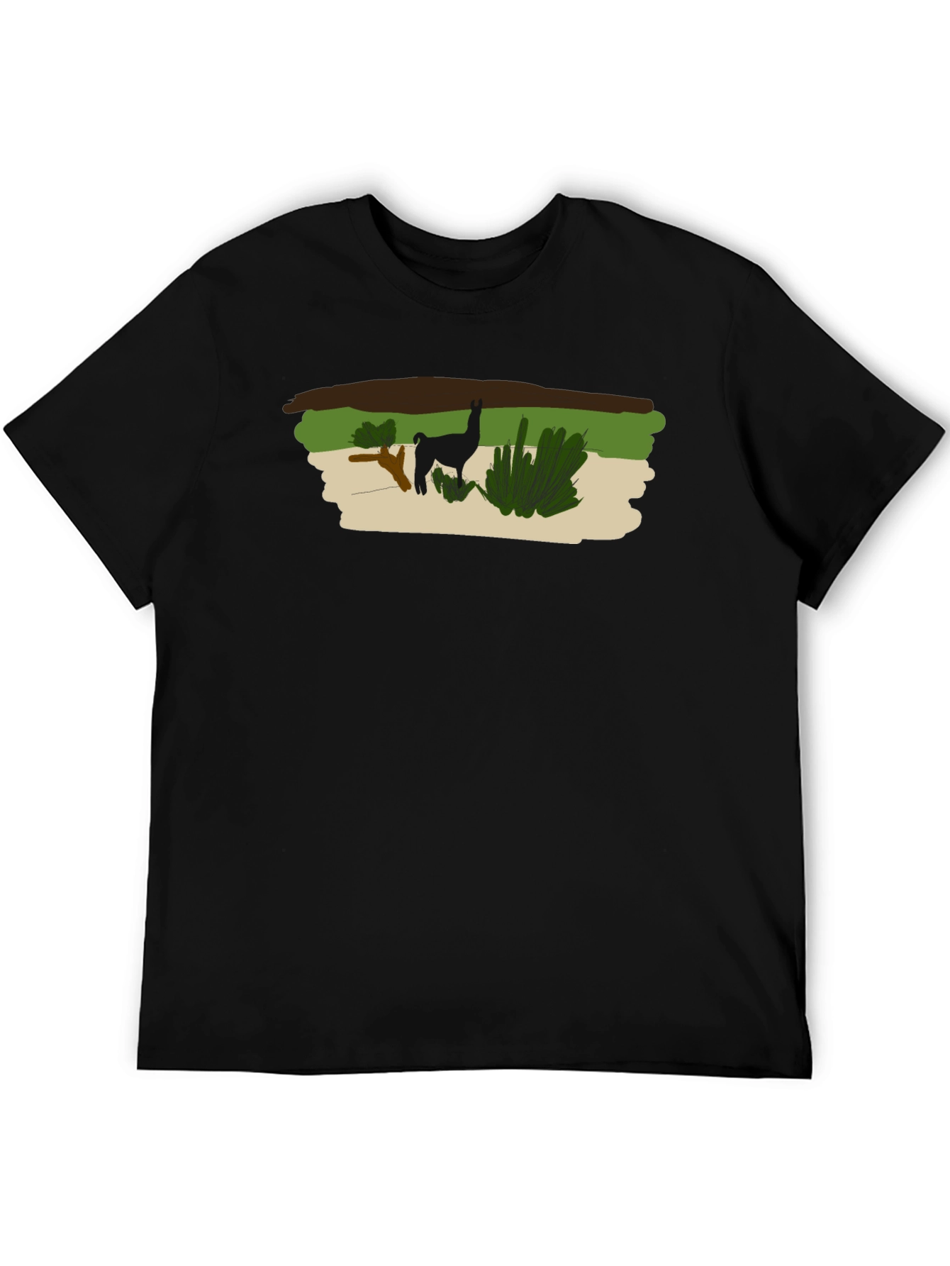 Llama Graphic Print Black T-Shirt