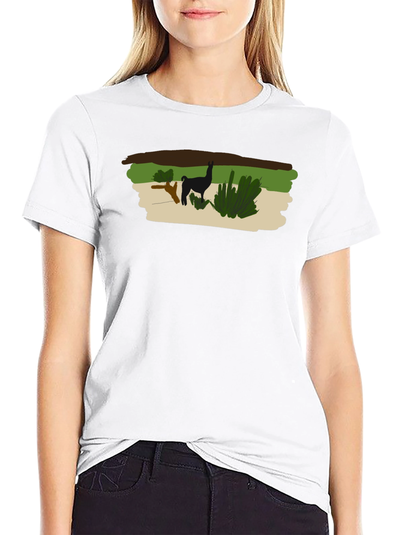 Llama Graphic Print Black T-Shirt