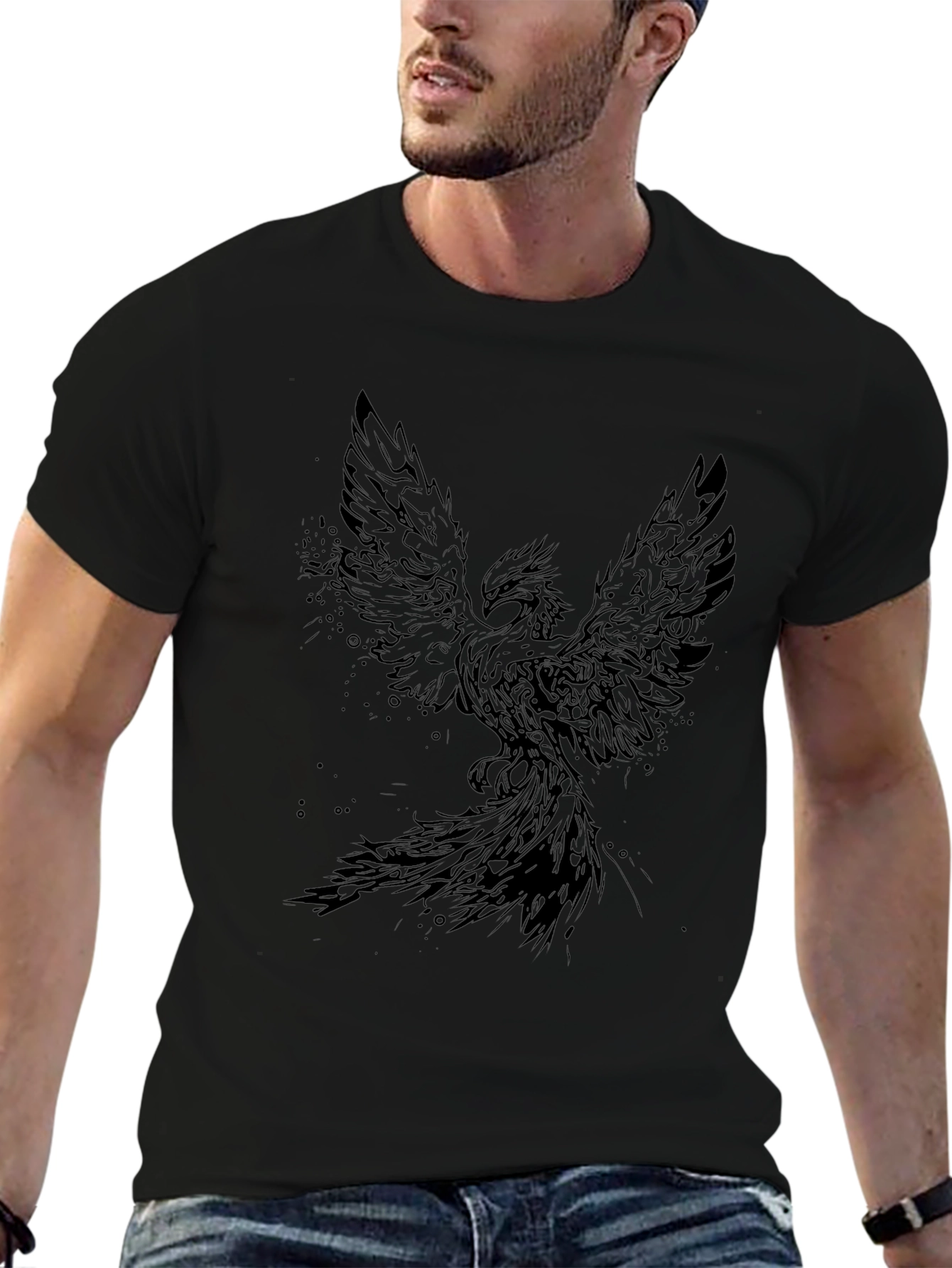 Phoenix Graphic Print T-Shirt - Black Cotton Tee