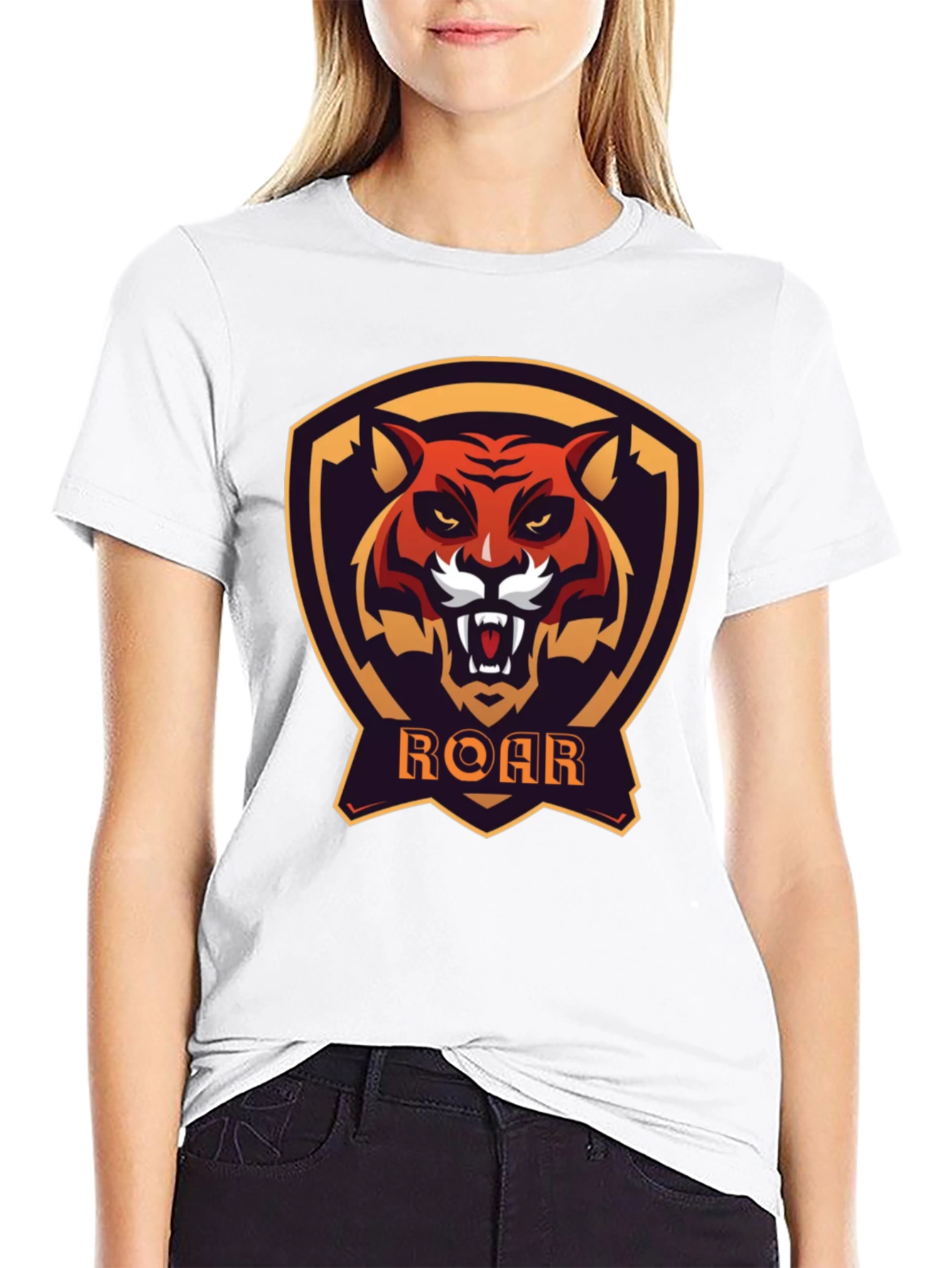 Roar Tiger Graphic Tee - Black Cotton T-Shirt