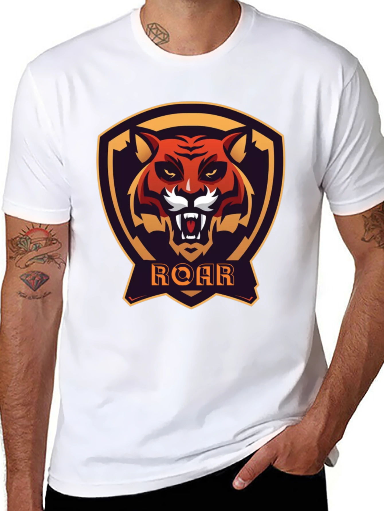 Roar Tiger Graphic Tee - Black Cotton T-Shirt