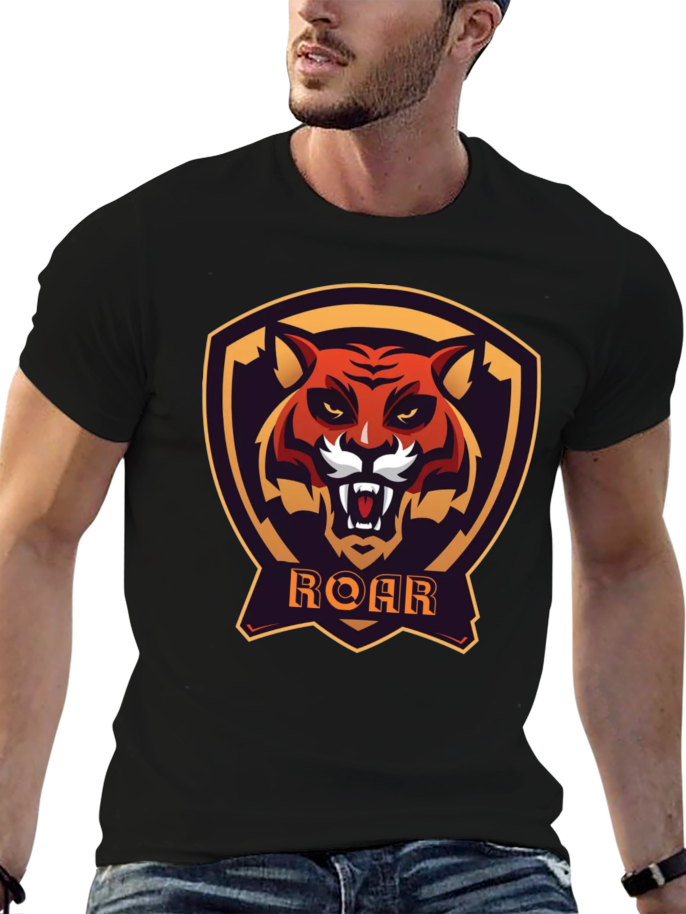 Roar Tiger Graphic Tee - Black Cotton T-Shirt