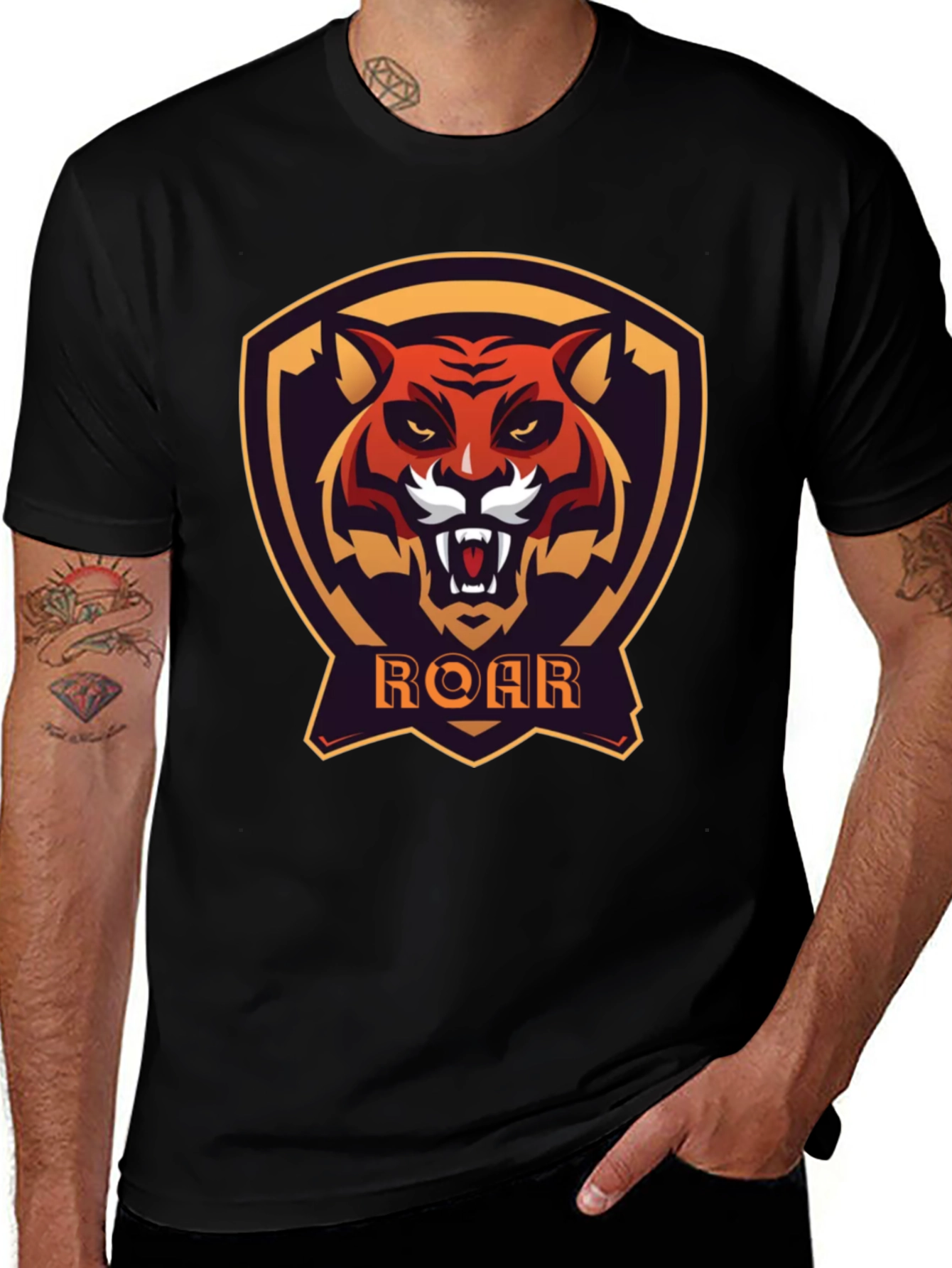 Roar Tiger Graphic Tee - Black Cotton T-Shirt